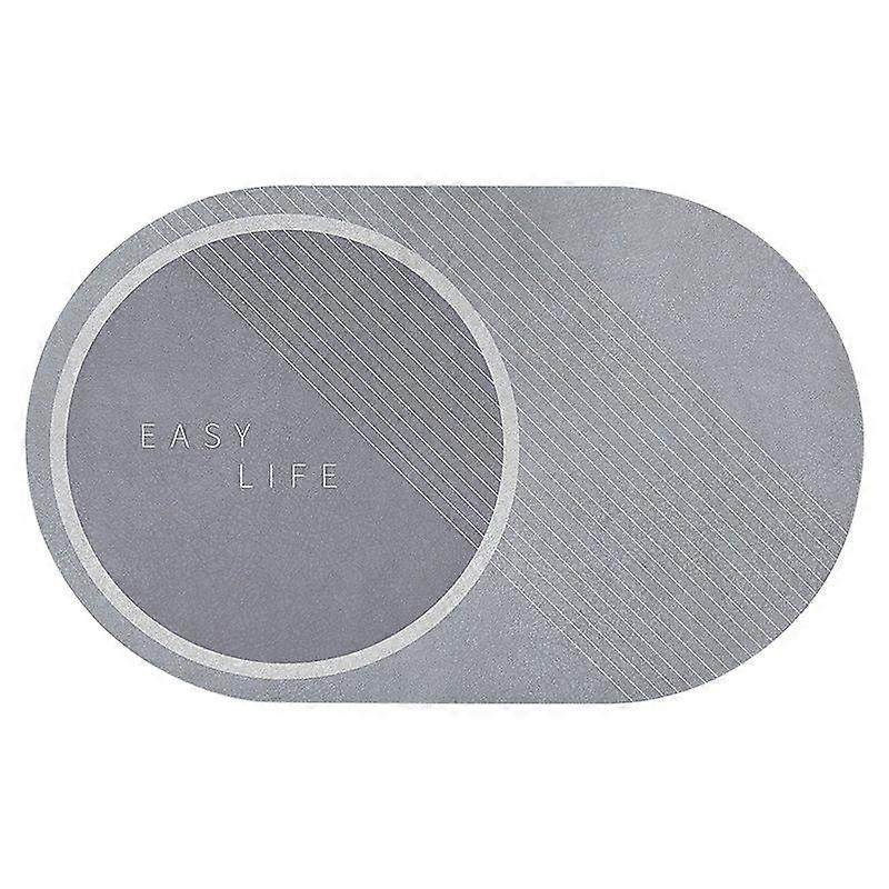 Bath Mat Oval Absorbent Bathroom Floor Mat Casual Style-Gray 50*80cm