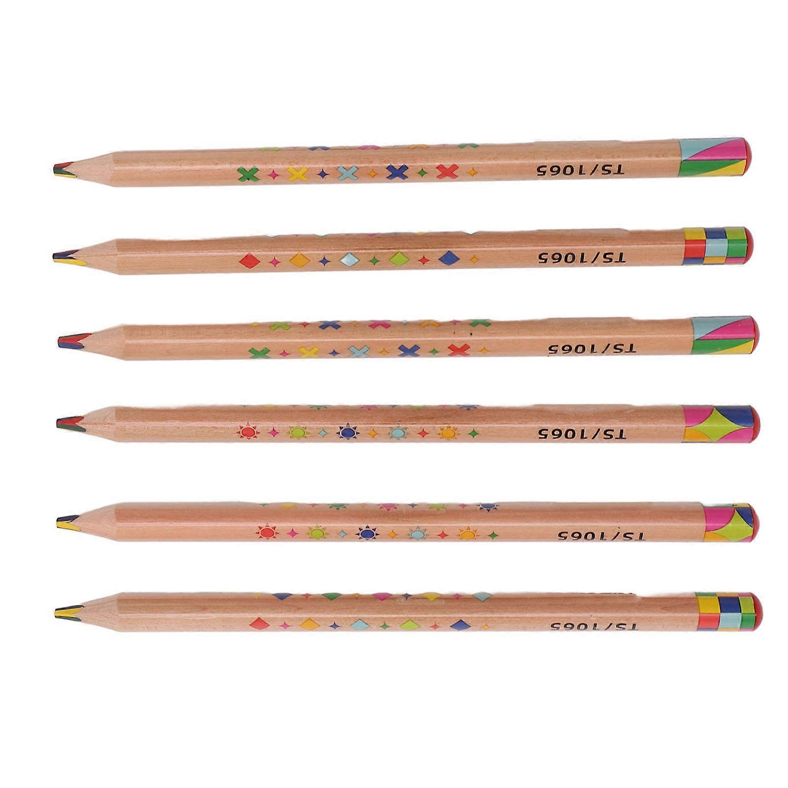 6 Pcs Rainbow Pencil Set Triangular Design 4 in 1 Color Pencil for Drawing Doodling Card Marking