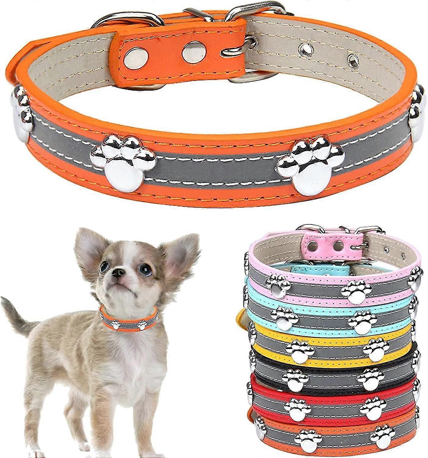 طوق الكلب العاكس مع لطيف مخلب برشام مرصع مضحك لينة بو الجلود قابل للتعديل جرو الكلب الياقات للكلاب الصغيرة والمتوسطة الكبيرة القطط البرتقالي X-large (
