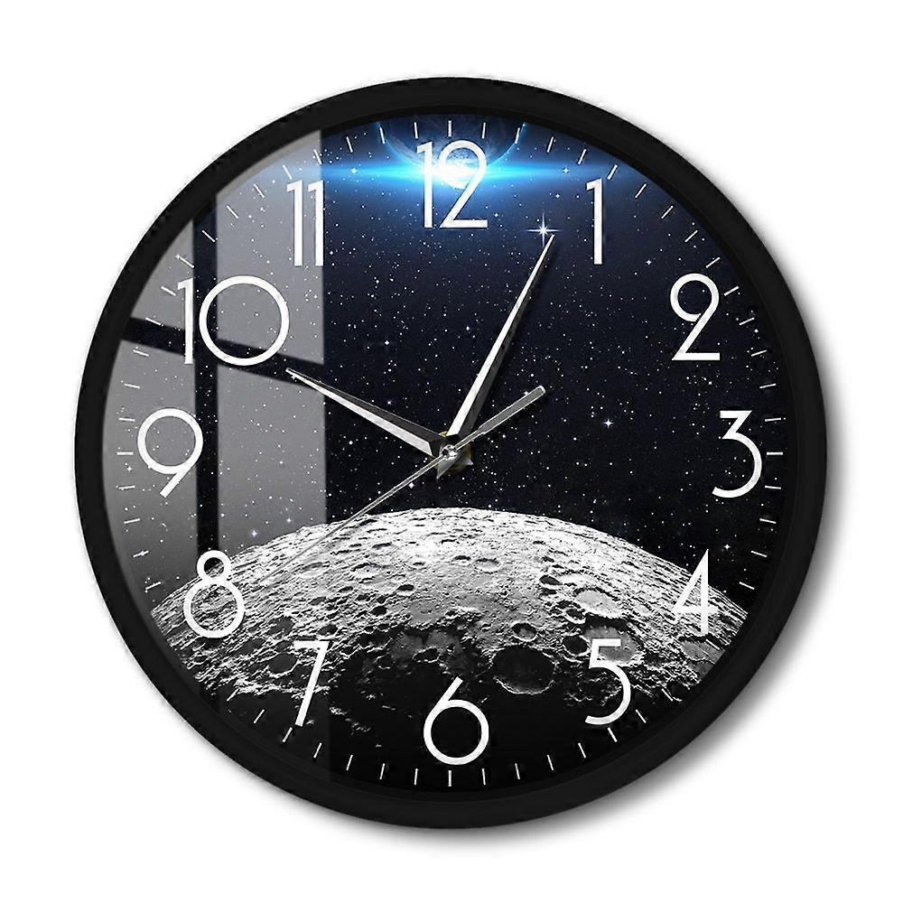 Planet Earth And Moon Art Smart Wall Clock With Voice Control Function Lunar Surface Astronomy Home Dcor Metal Frame Wall Watch