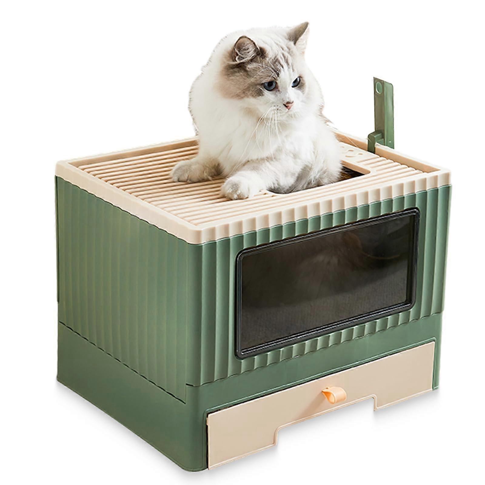 Fully Enclosed Cat Litter Box with Lid, Foldable Extra Large Toilet, Drawer Type Tray