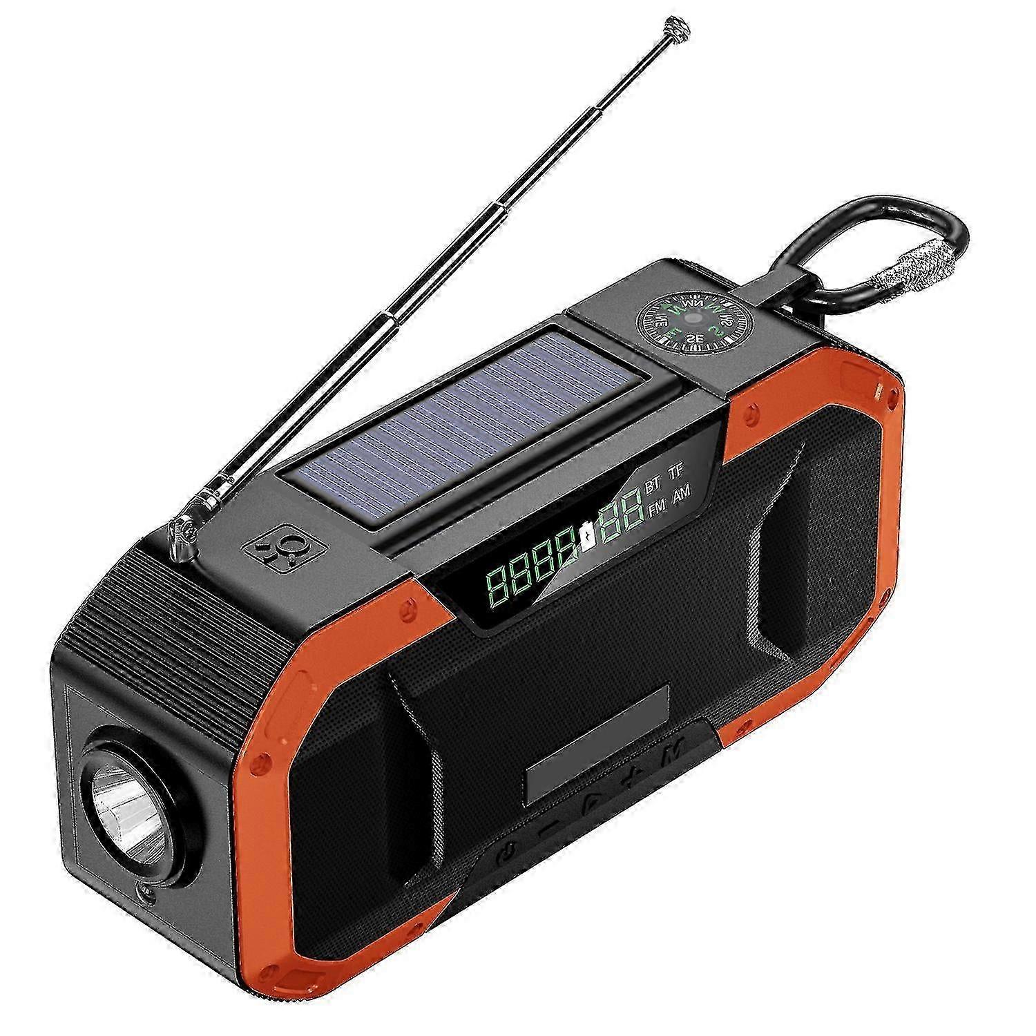 (Orange) Emergency Radio Am/fm Hand-crank Radio W/ Bright Flashlight Sos Alarm 5000mah Power Bank New