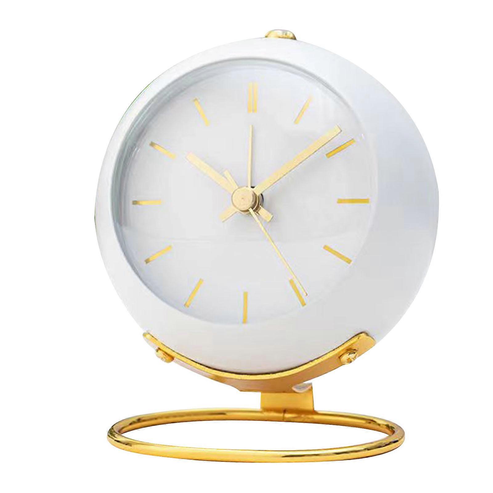 Mini Desktop Alarm Clock for Students Dormitory Simple White Metal Design Small Portable Table Clock for Home Office