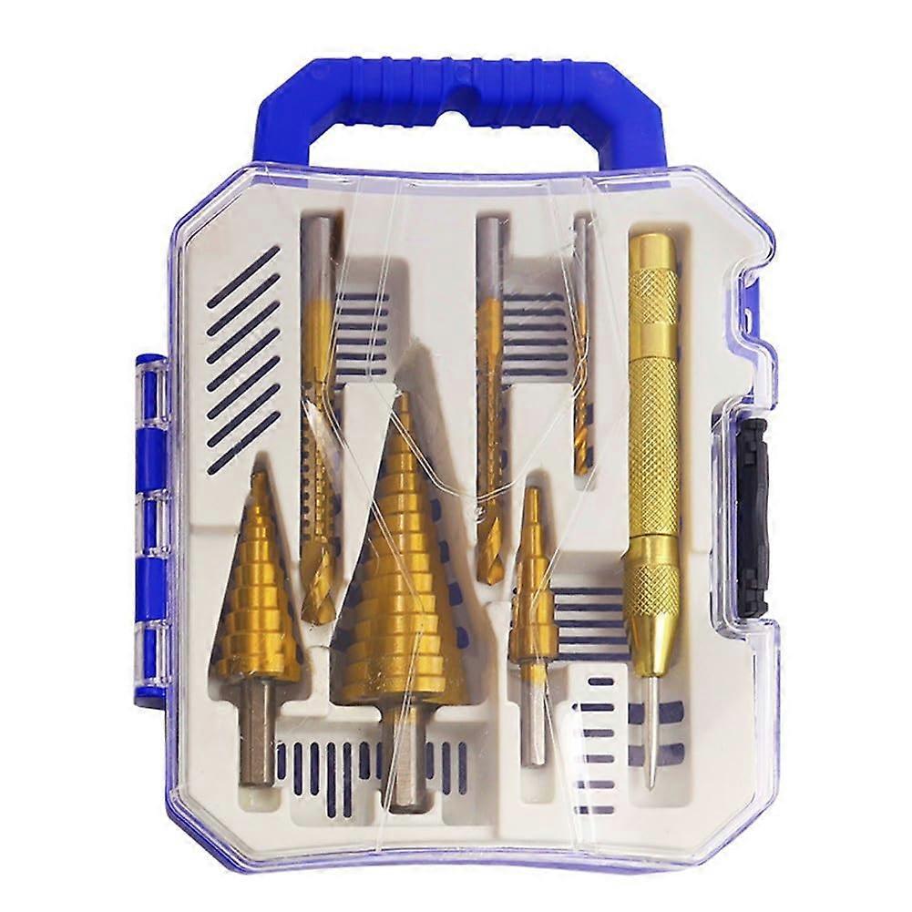 7Pcs Step Drill Bit Set - 4-12mm 4-20mm 4-32mm Drill Bits with Center Punch, Milling Cutter for Woodwork & Metal