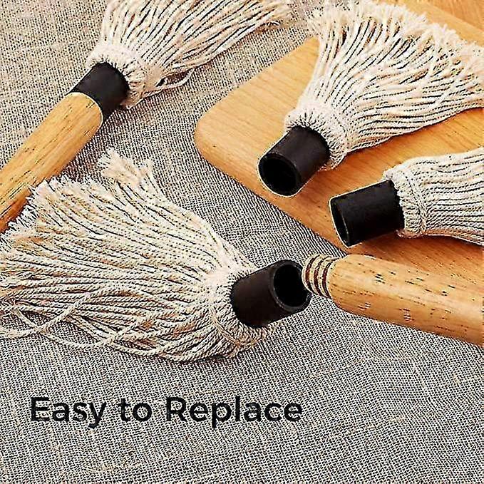 Barbecue Sauce Basting Brushes with 47cm Long Wooden Handle, Two Pack and Two Extra Replacement Cotton Heads, Suitable for Roasting, Grillin
