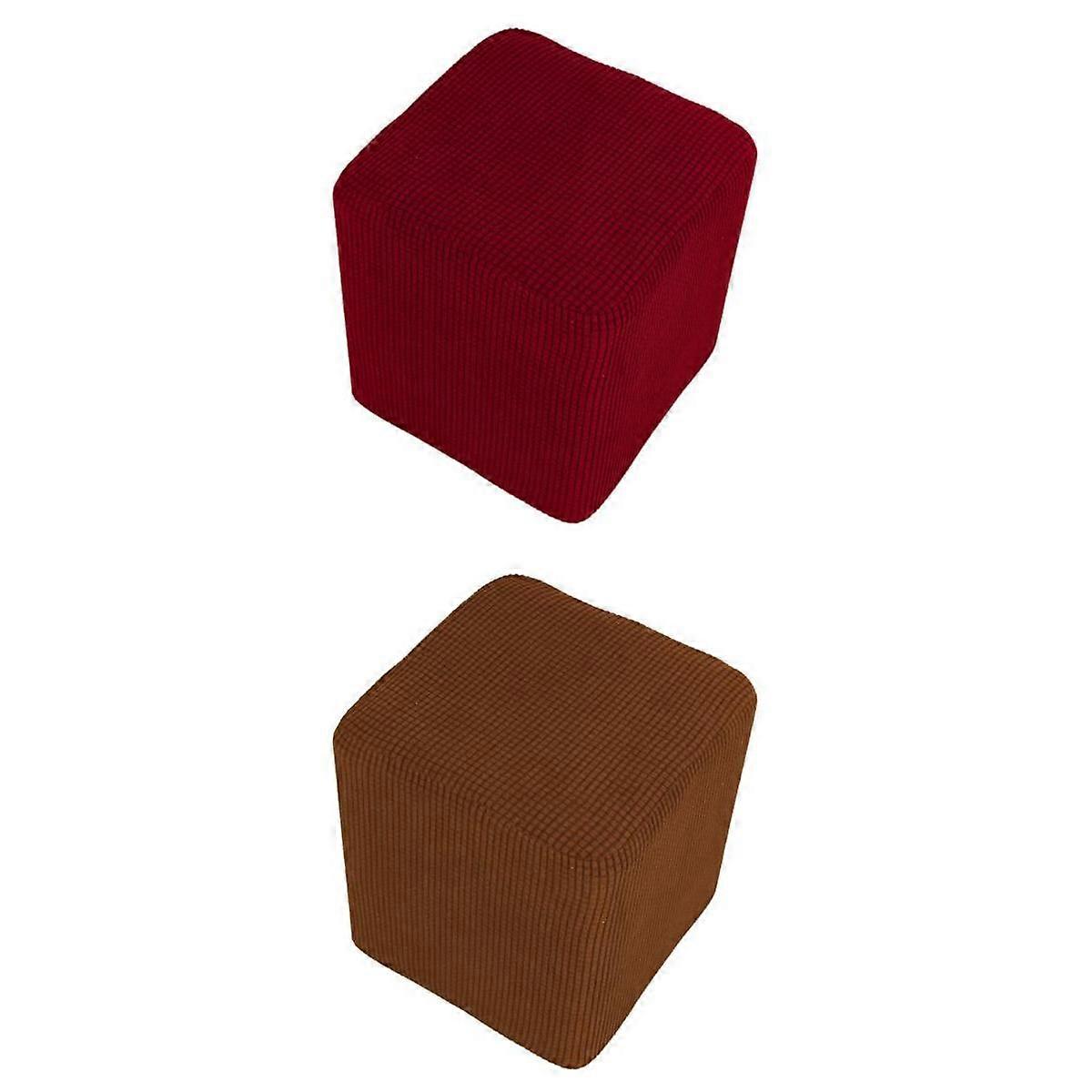 2pcs Ottoman Footrest Cover Stretch Rectangle Storage Stool Slipcover