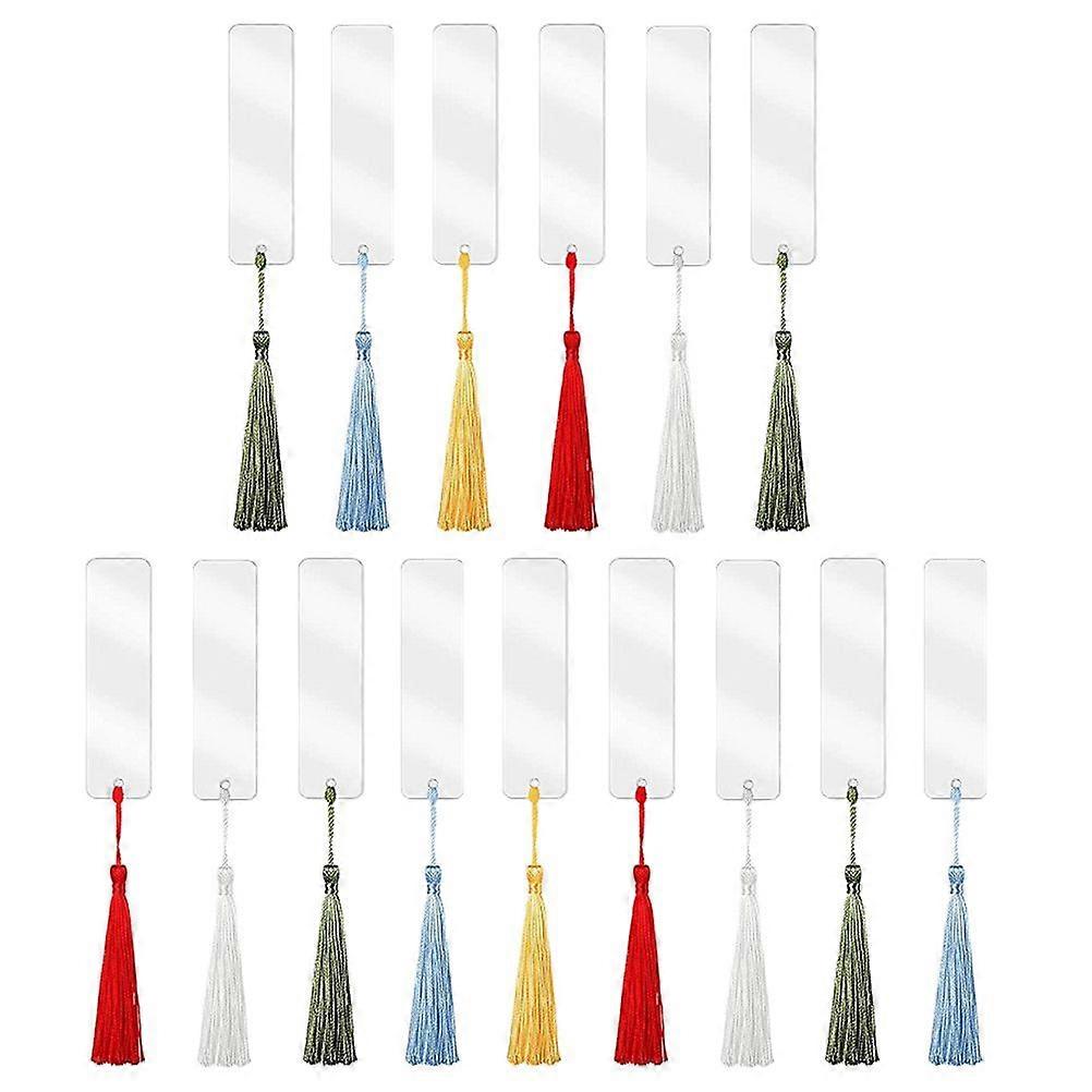 15 Sets DIY Bookmarks Blank Acrylic Cards Unfinished Bookmarks Tassels (As Shown)