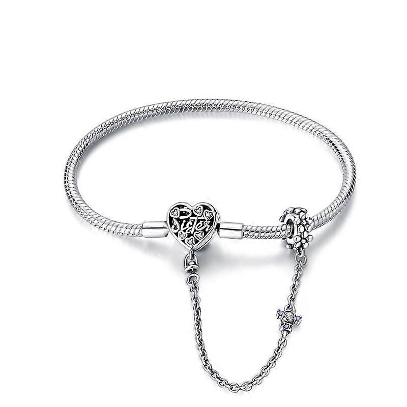 925 Sterling Silver Snake Chain Bracelet with Safety Chain Charm for Women and Teens, Adjustable 7.5 Inch Length
