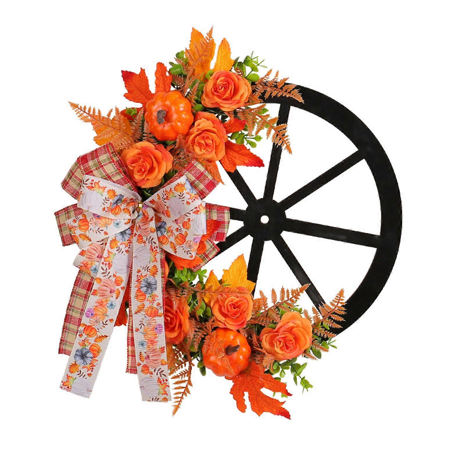 Add a Touch of Warmth to Your Home with this Thanksgiving Pumpkin Wheel Wreath Ideal for Door or Wall Hanging