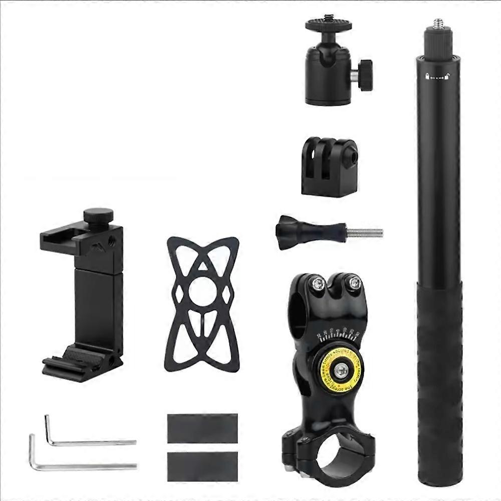 KMR011B Bicycle Handlebar Mount Sport Camera Holder Selfie Stick Kit with Aluminum Alloy Phone Clamp