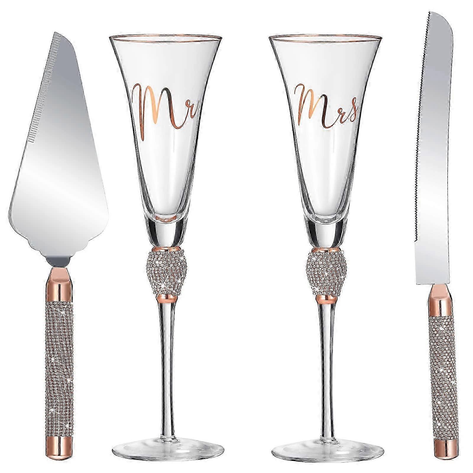 Rose Gold Wedding Toasting Flutes & Cake Server Set