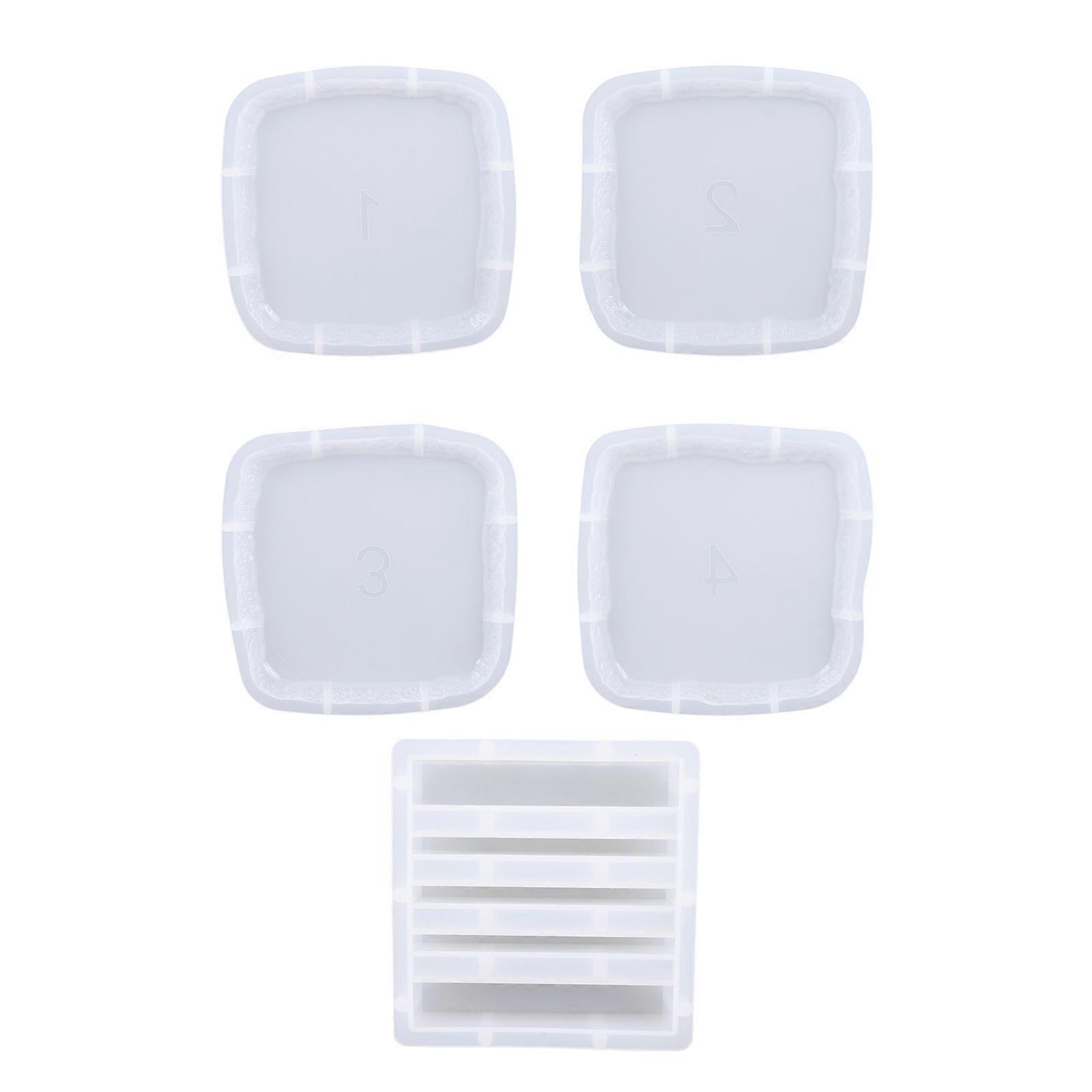 5Pieces Resin Coaster Molds for Epoxy Resin Casting Irregular Edge Tray with Holder Mold Cup Mat Silicone Mold Handmade