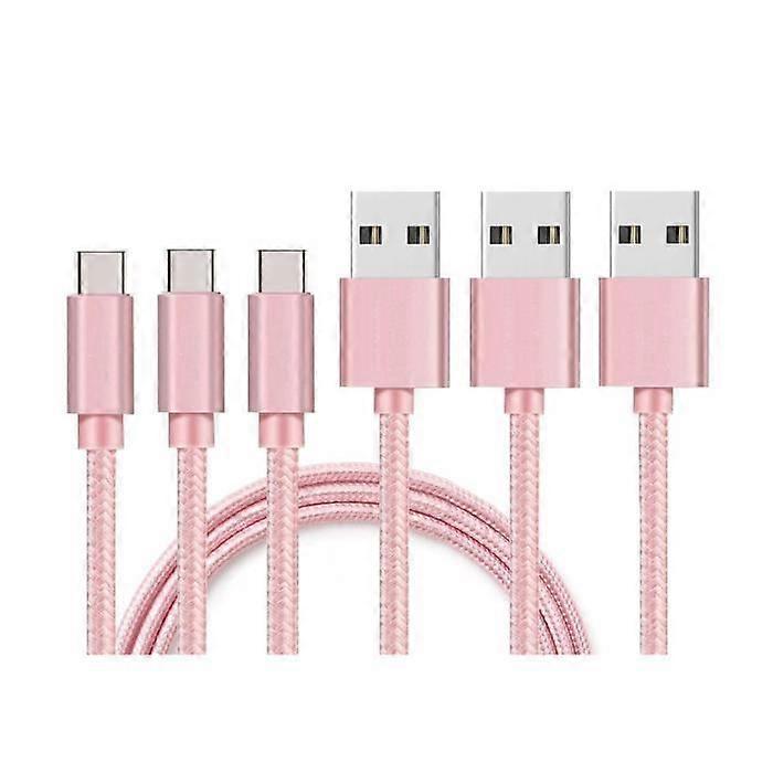 USB-C Cable for Google Pixel 6 - Google Pixel 6 Pro - Braided Pink 1 Meter [PACK OF 3] Phonillico®