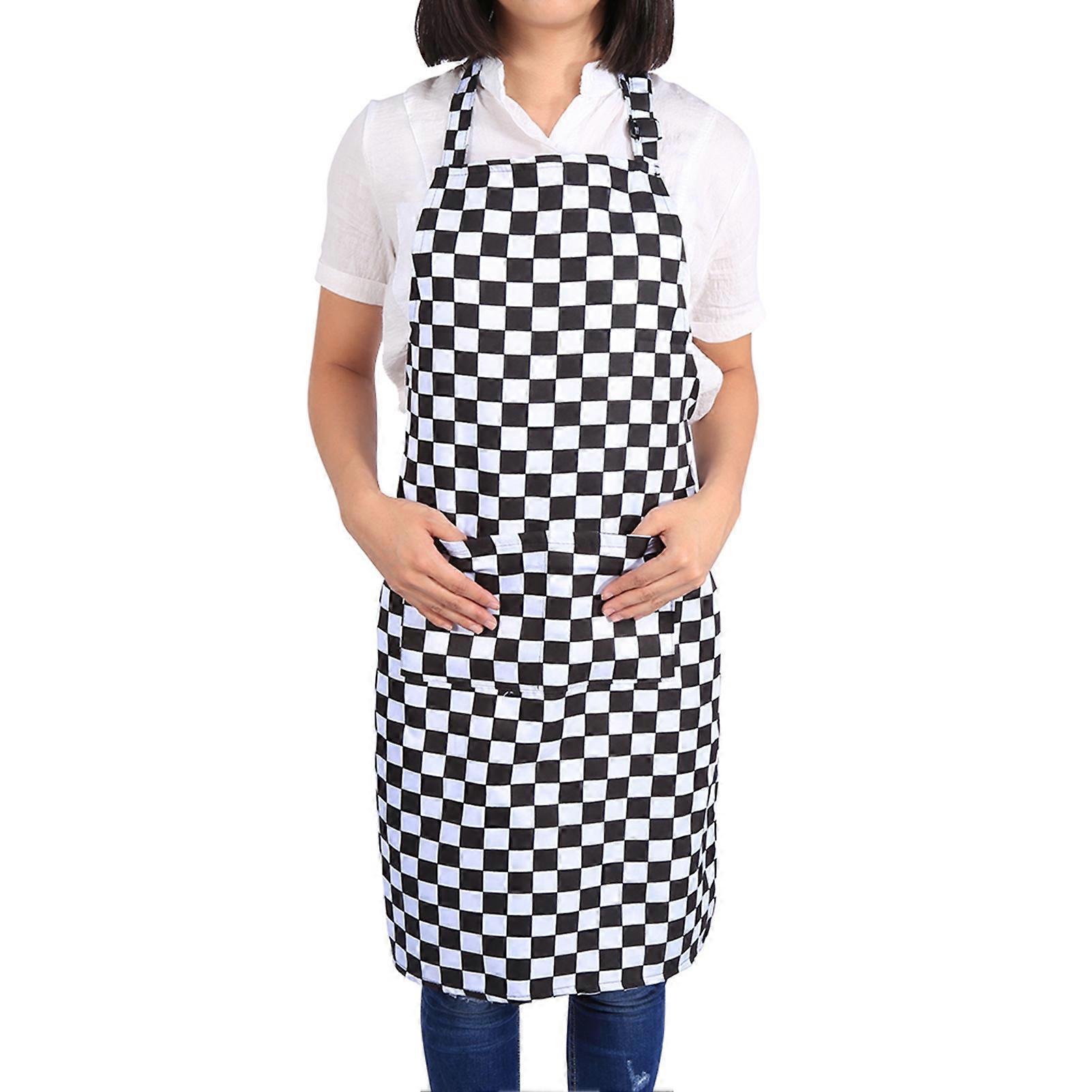 Elevate Your Culinary Style with 5 Stylish Patterns! Kitchen and Restaurant Chef Cooking Aprons with Convenient Pockets for Women and Men(Grid)