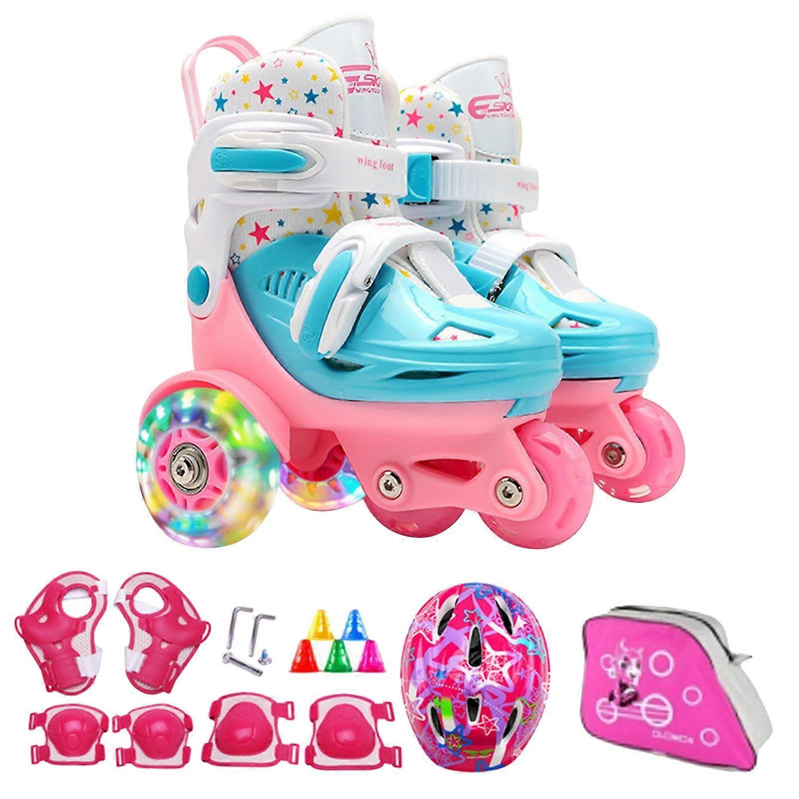 Kids Roller Skates For Beginners Three Point Roller Skates Ages 3-8 Rose With Safety Gear For Playground Gym