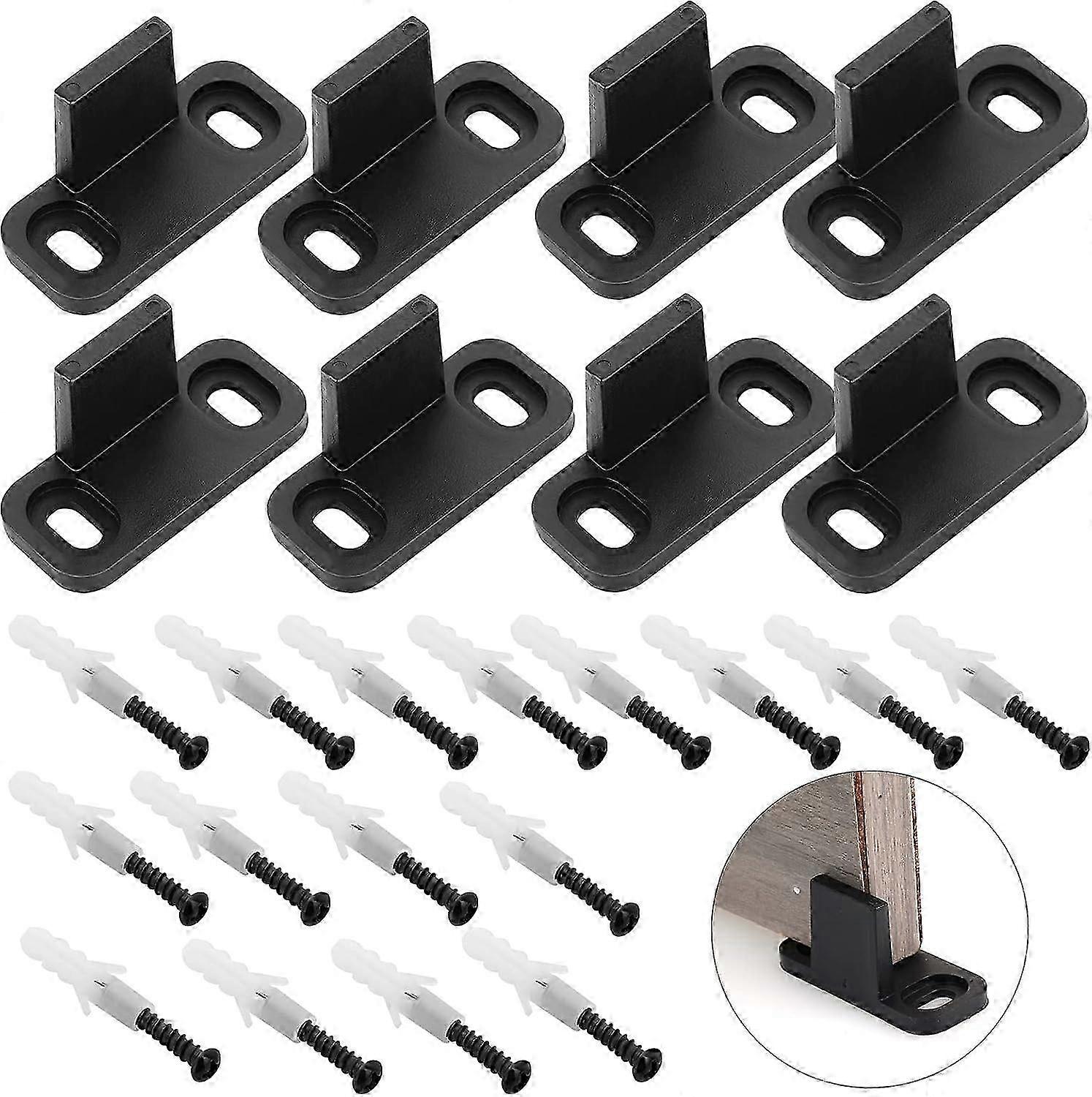 8 Pcs Black Pocket Door Guide Set, Sliding Door Track Support, Closet Door Floor Guide, Barn Door Hardware Accessories
