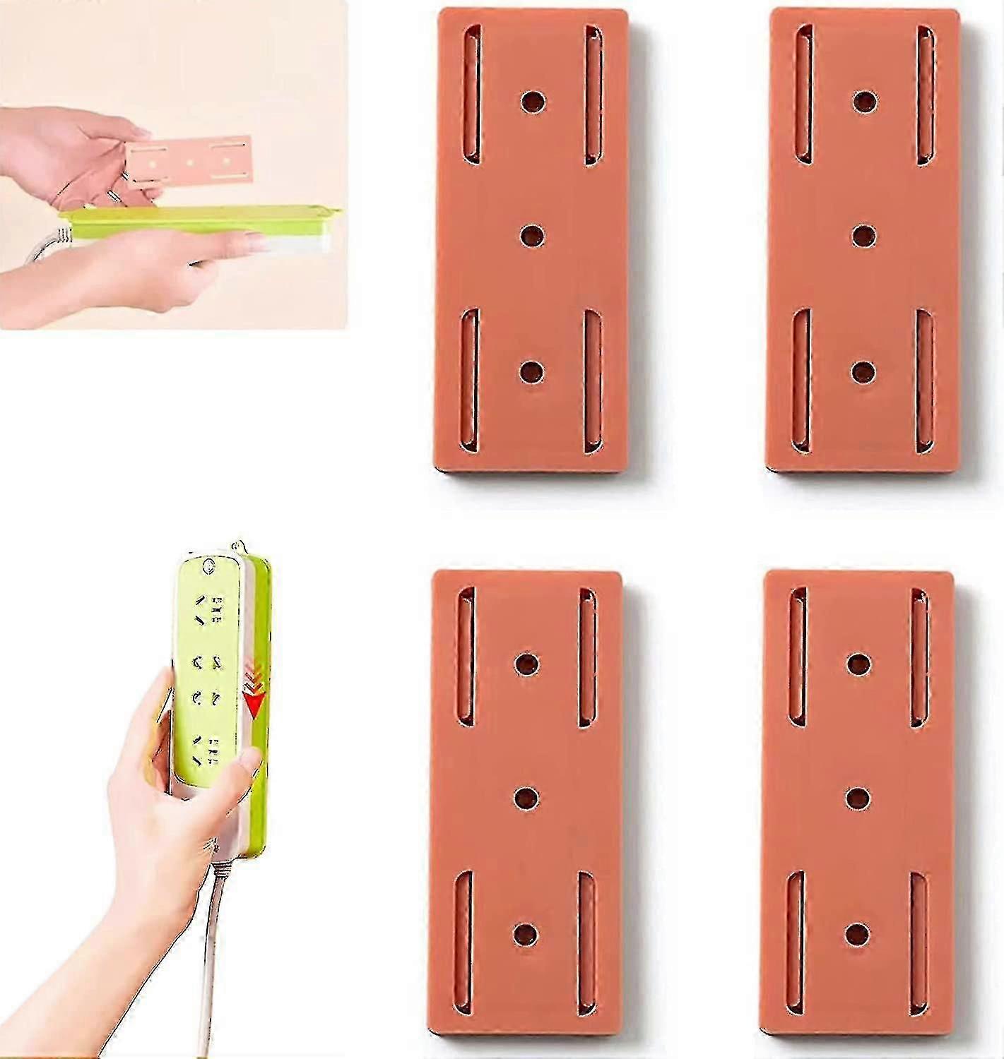 4Pcs Self-Adhesive No-Drill Socket Holder for Desk (Orange)