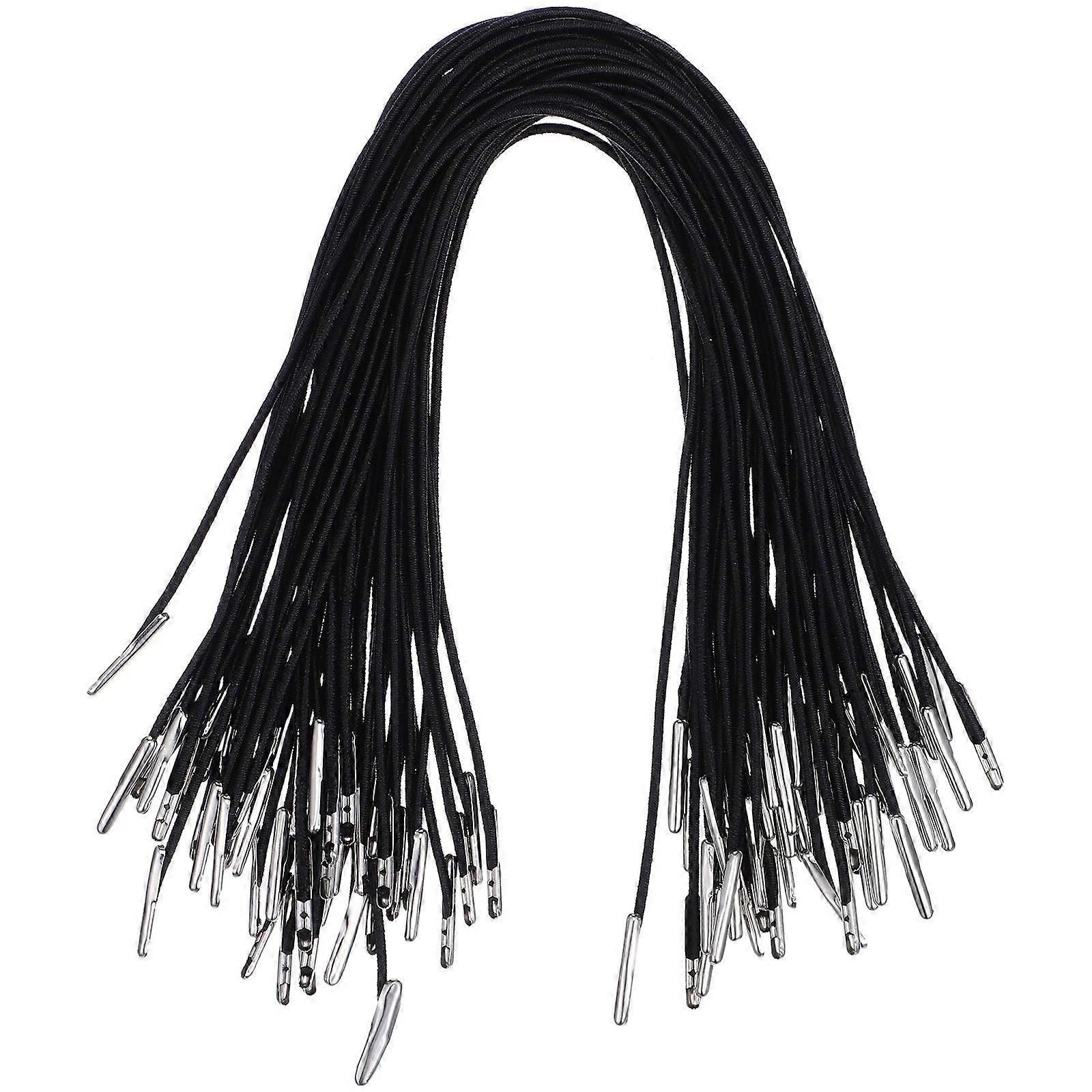 50pcs Black Elastic Cord for DIY Crafting, Stretchable Barbed Strings for Hats & Fastening, Durable Polyester with Metal Ends