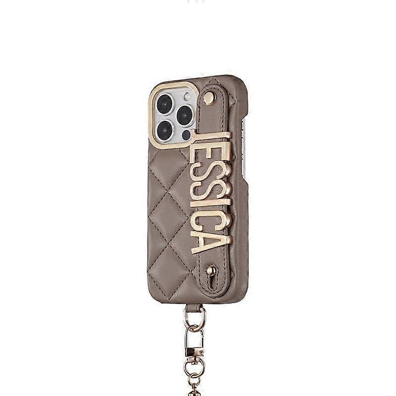 Veske Til Iphone 14 Brun-gull Bokstaver Europeisk Og Amerikansk Lys Luksus Skinn Diamant Mønster Møtt