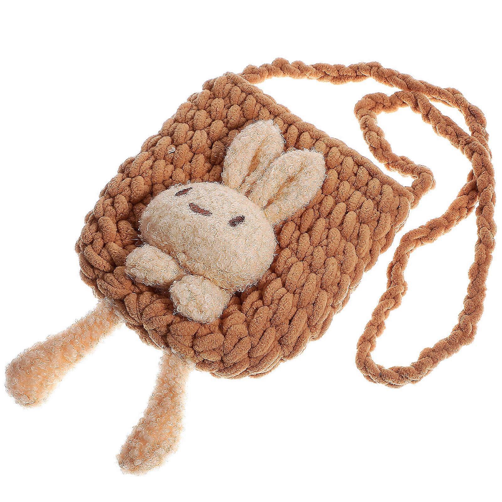 Girls Sling Purse Bunny Shoulder Bag Camel Color Wool-woven Design Other Occasions Storage for Small Items 1Pcs