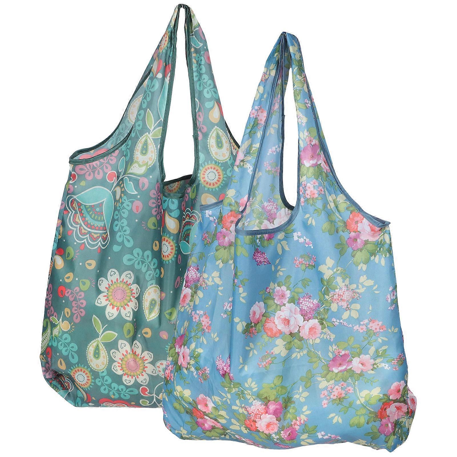 Saco de compras dobrável com costuras reforçadas Bolsa de piquenique resistente Flor verde 2 unidades