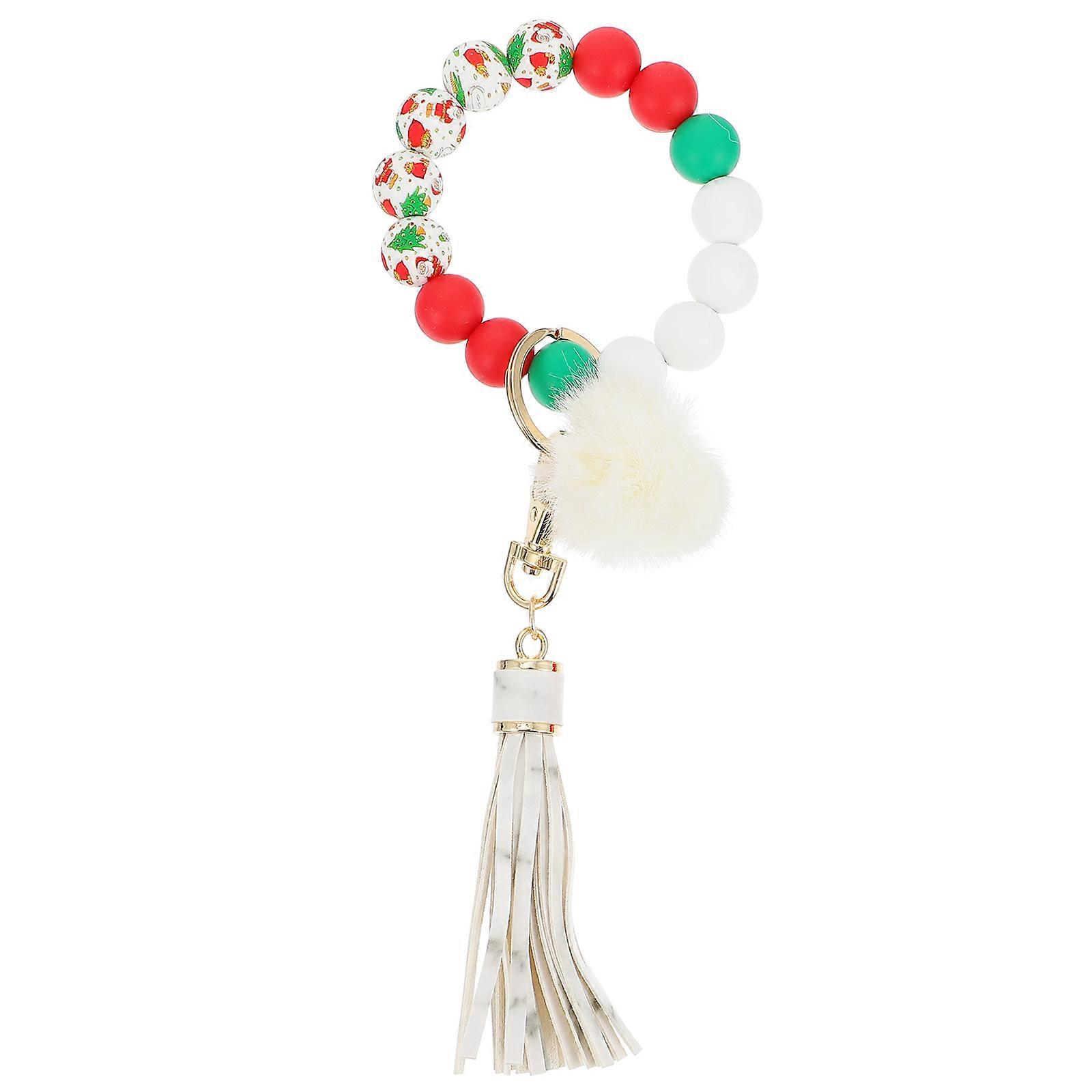 Key Pendant Tassel Wristband Keychain Christmas Decor White 22x8cm Bag Hanging 1Pc