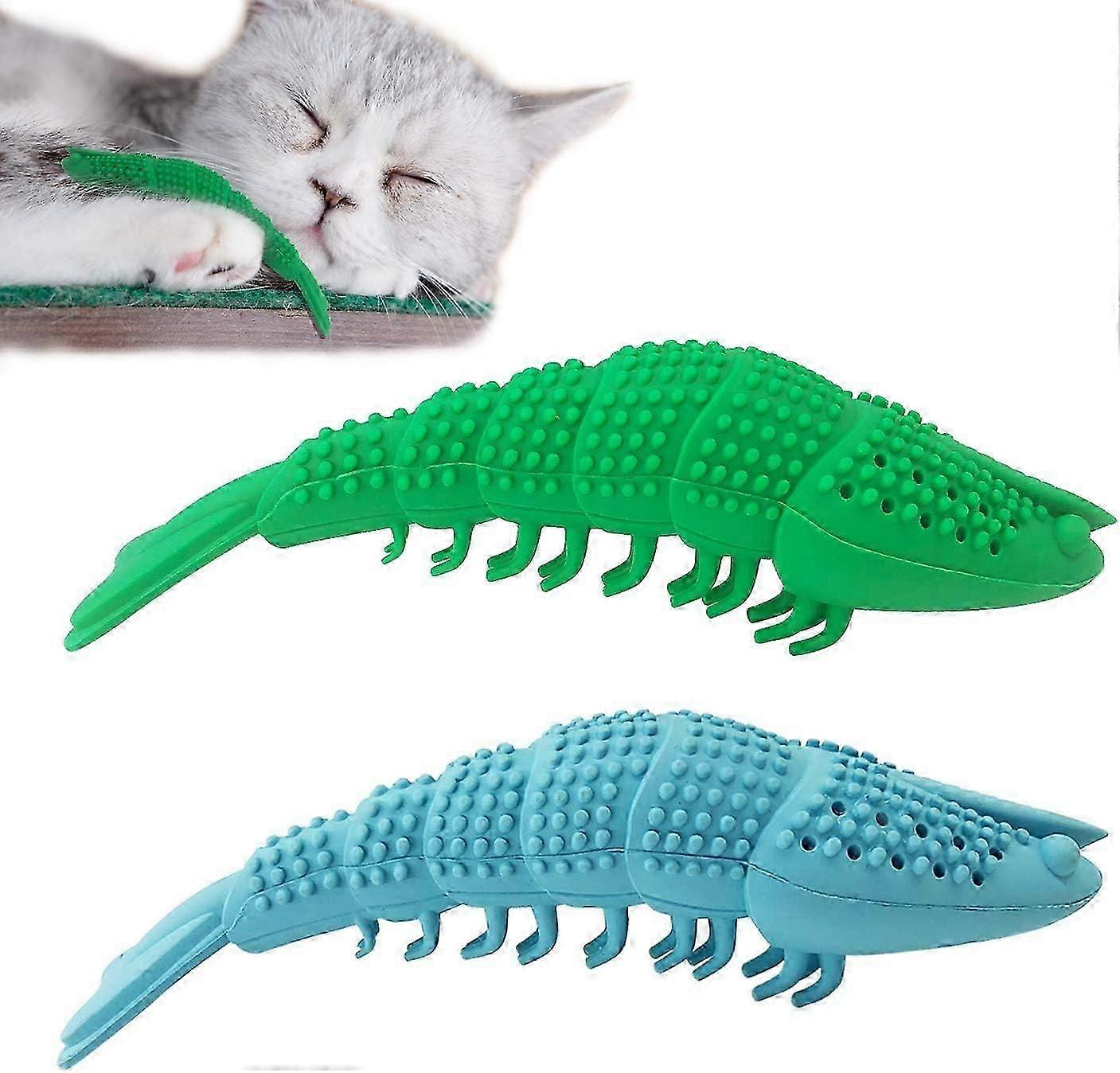 Brosse à dents pour chat Jouet d’herbe à chat,Soins dentaires en caoutchouc interactifs pour chaton de compagnie, Jouet à mâcher sûr en forme d’écrevisse Nettoyage des dents Jouet pour chat durable-vert & Bl