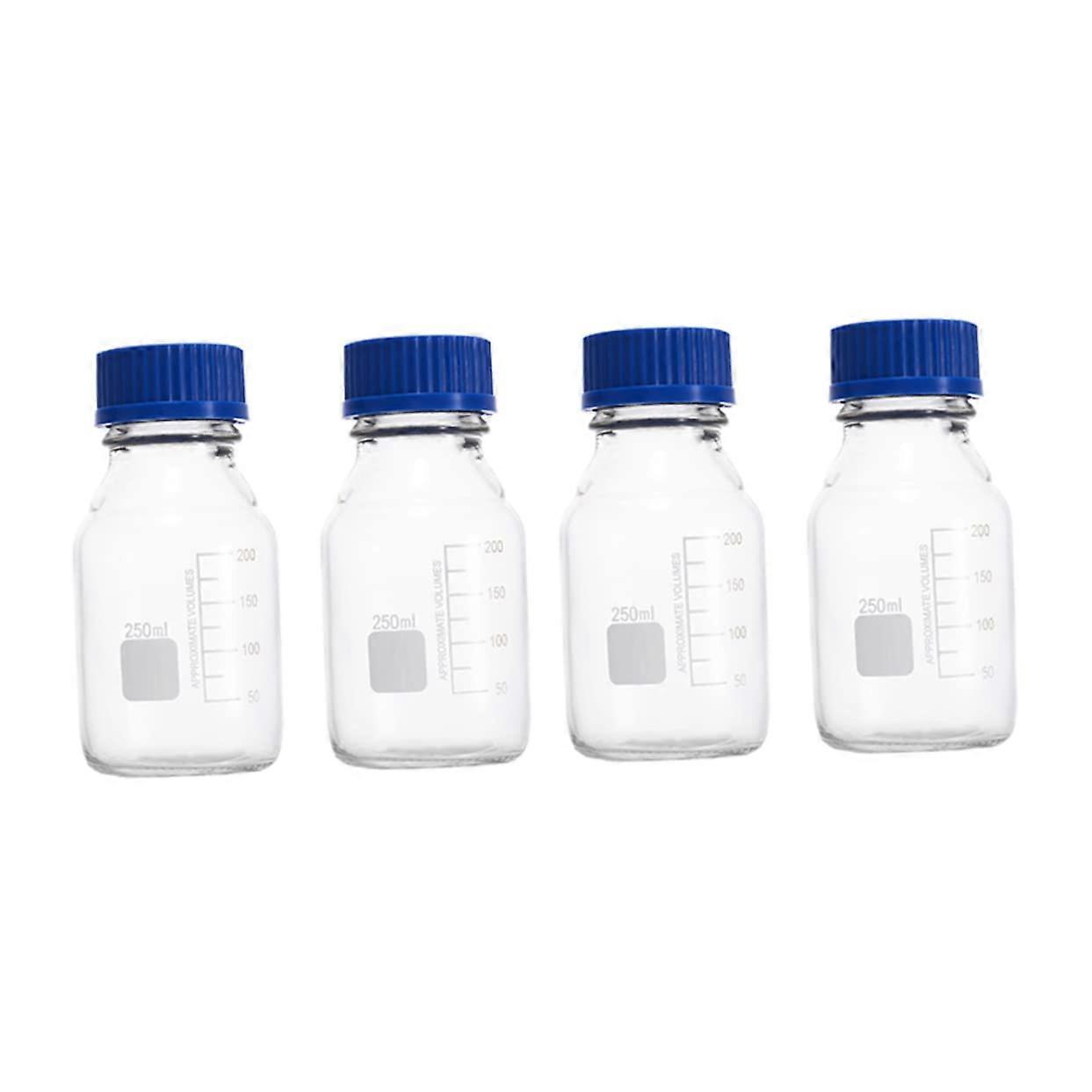 4 pieces transparent glass reagent bottles with lid for laboratory samples leakproof chemical containers practical for storage of liquids