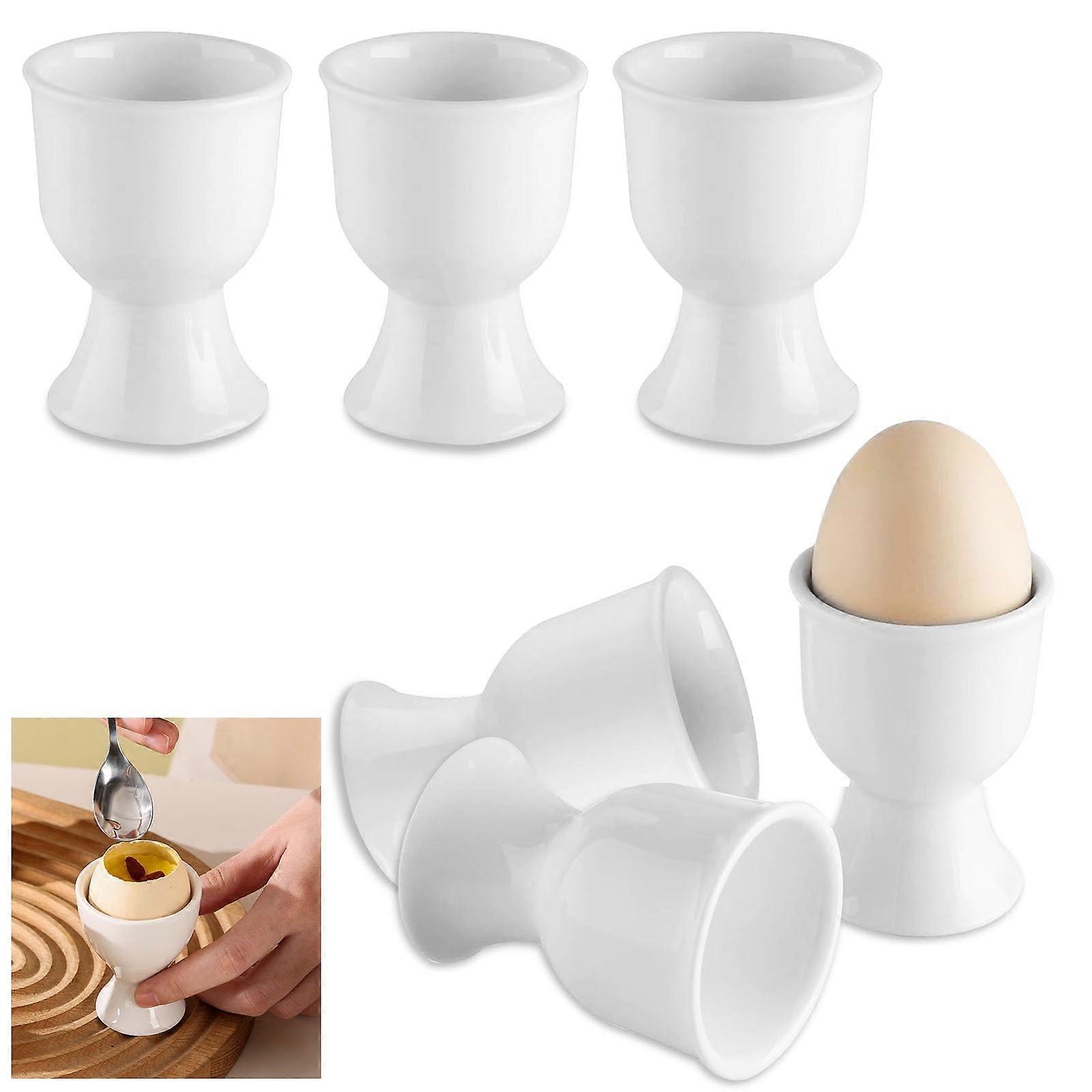 Egg Cup Porcelain Set of 6, White Ceramic Egg Holders for Breakfast, Stackable Egg Stands, Durable Eggshell Holders
