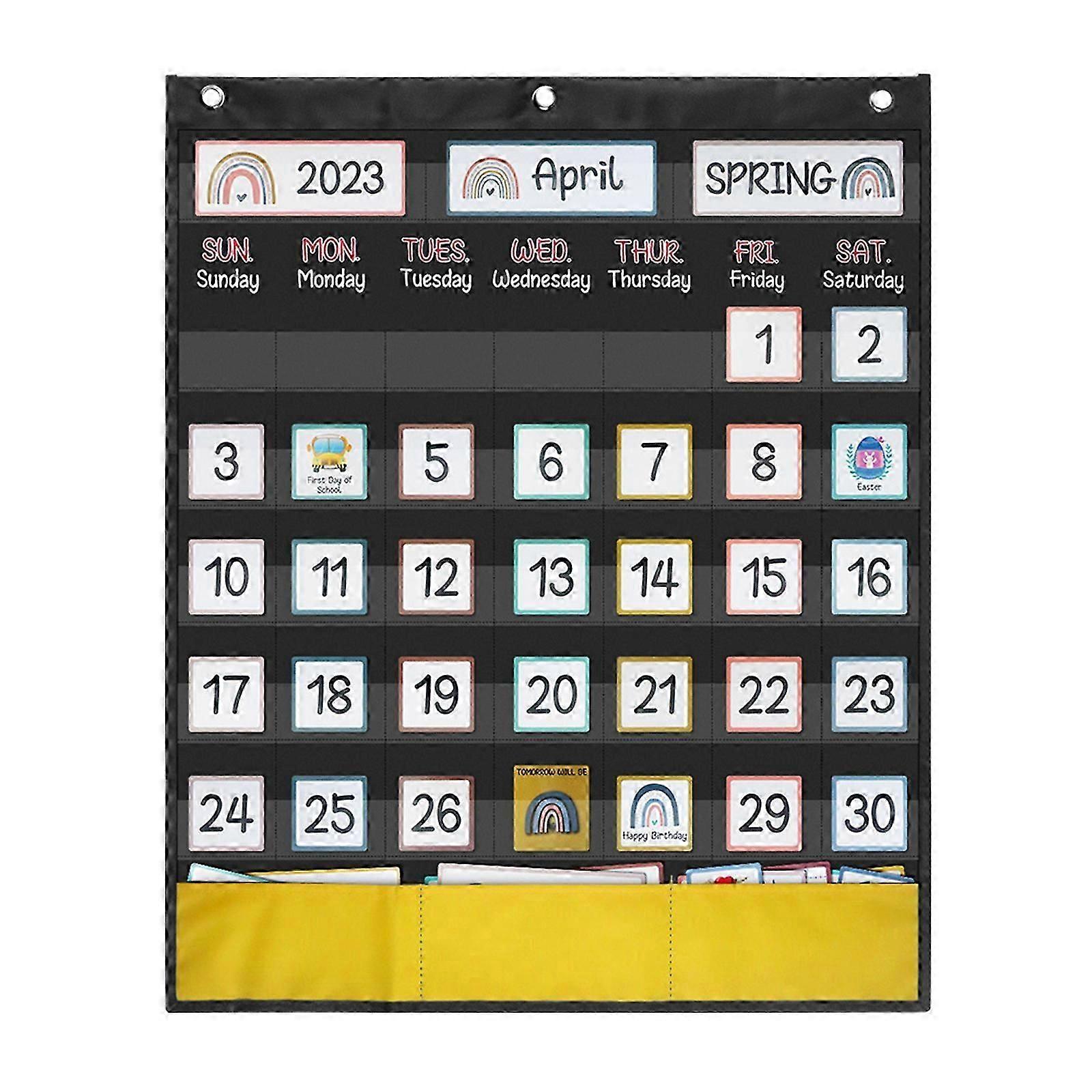 Monthly Calendar Pocket Chart for Classroom & Home Kids Calendar Learning Pocket Chart with 89 Multiple Colorful Cards Blue