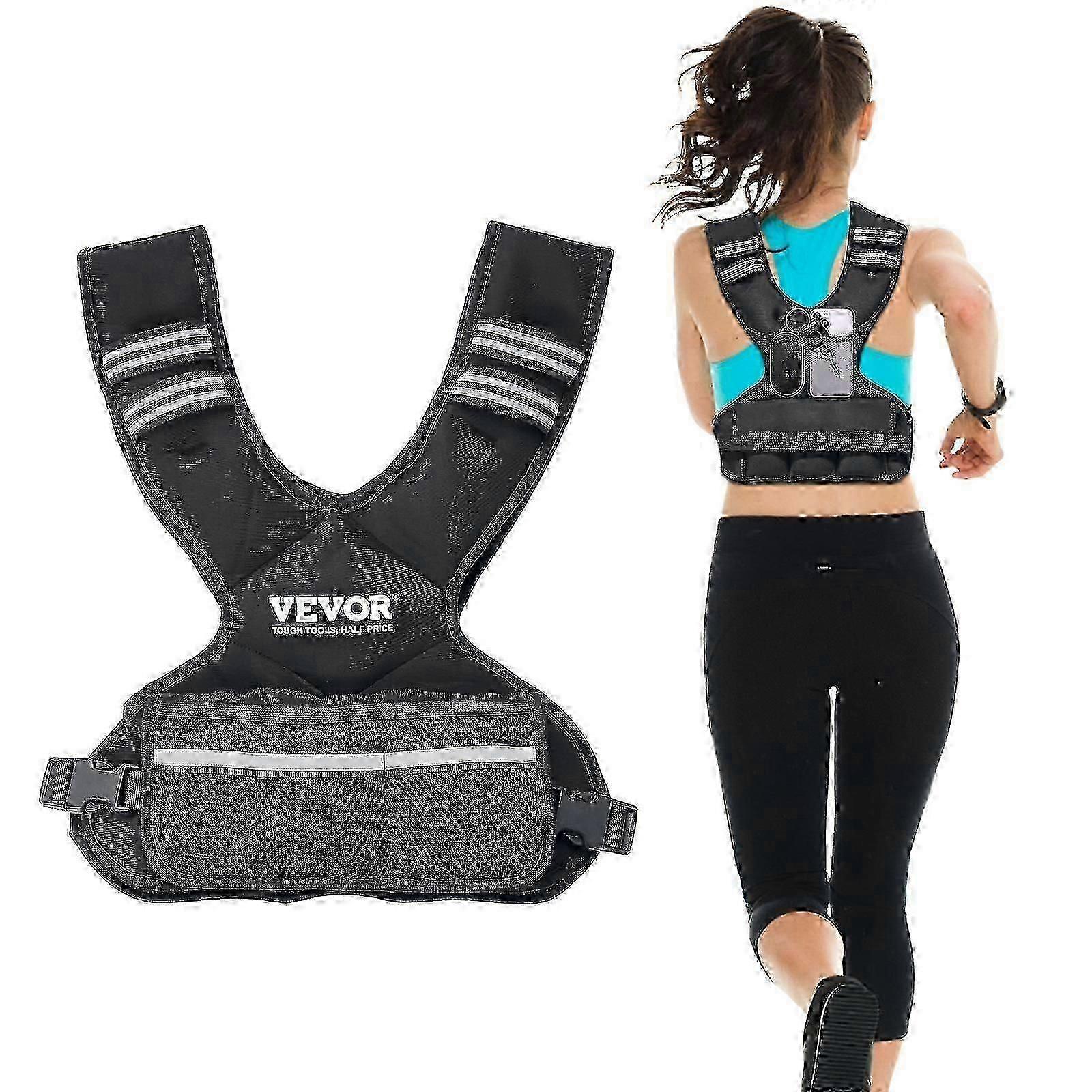 Adjustable Weighted Vest, 11-20lb Weight Vest With 6 Ironsand Weights And Reflective Stripe, For Strength Training Running Jogging