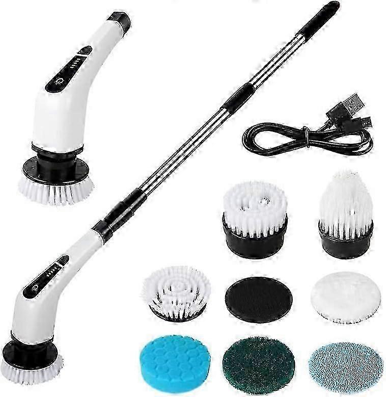 Brosse de nettoyage électrique, brosse de nettoyage rechargeable par USB, autolaveuse rotative sans fil avec manche télescopique et 7 têtes de brosse interchangeables, rotative SC