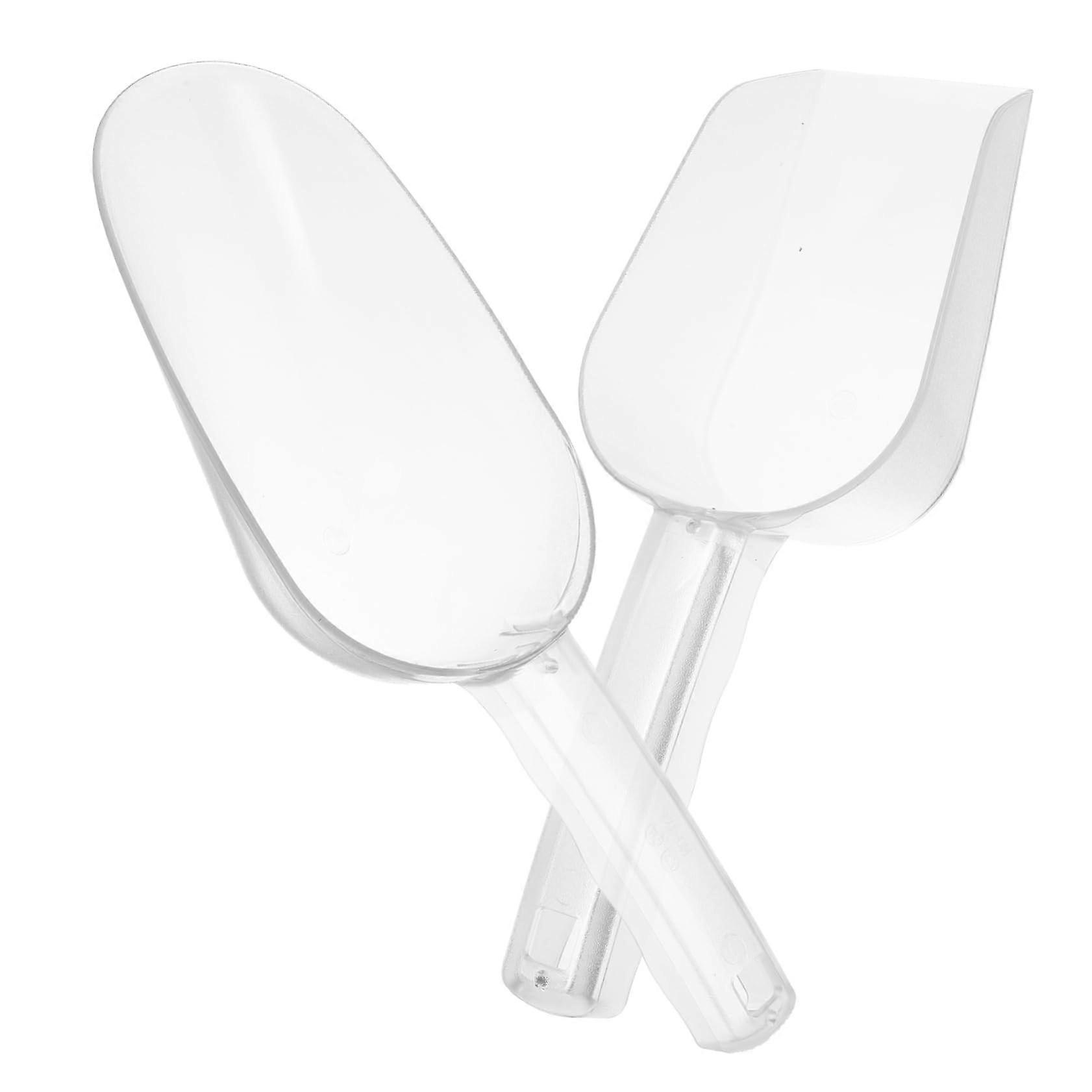 Pack of 2 Clear Plastic Ice and Fruit Scoops, Small Kitchen Ice Cream and Candy Scrapers, Reusable White Design