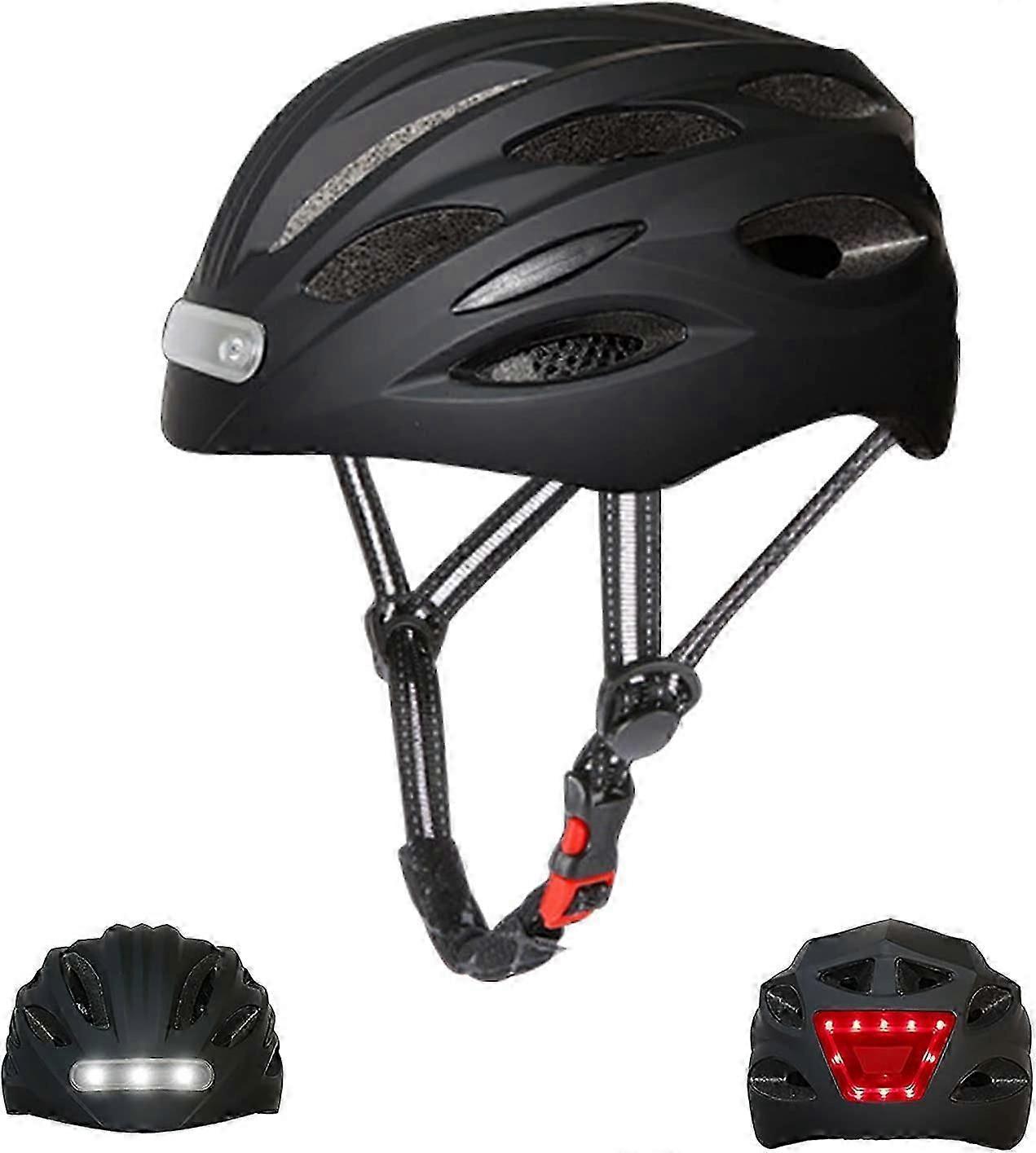 Adult Bike Helmet with Headlight and Taillight,Bicycle Helmet Lightweight Cycling Helmets , USB Rechargeable, BlackMedium