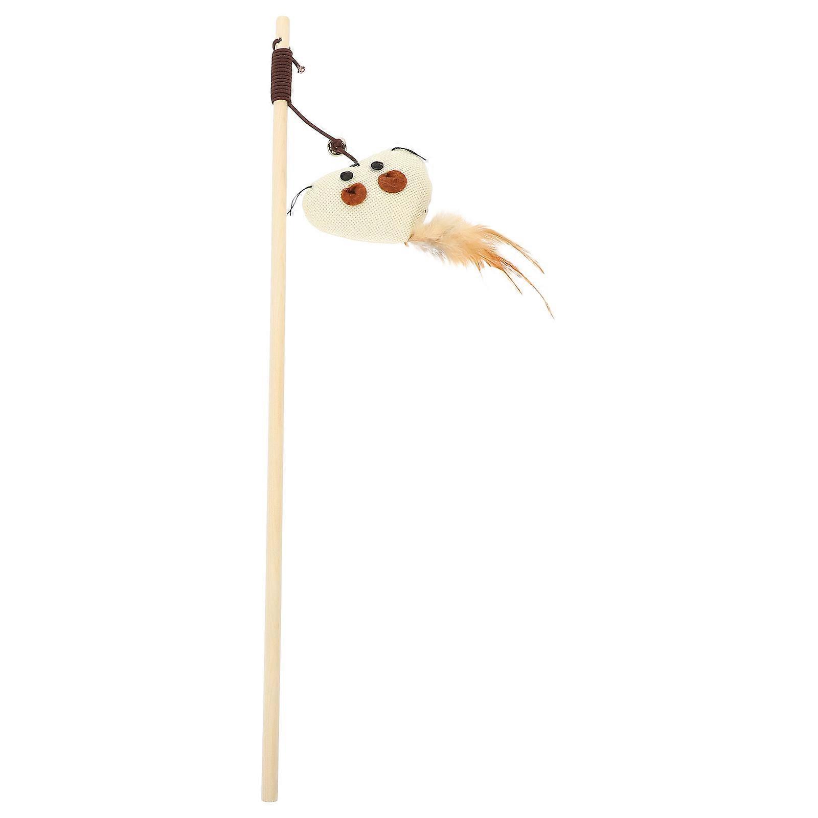 Cat Teaser Funny Cat Home Playtime Wooden Material Artificial Plume Interactive Play 1Pcs