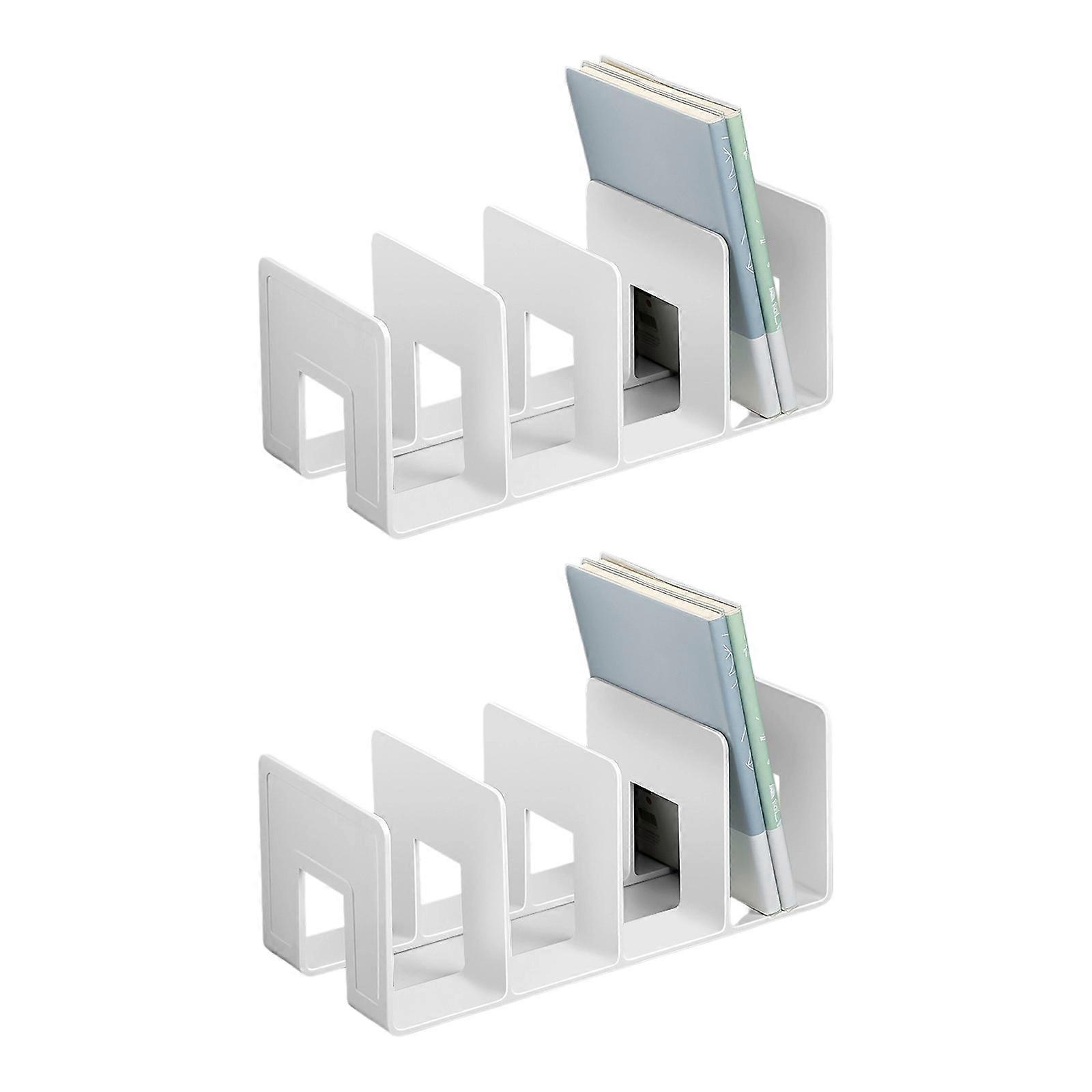 2Pcs Desk Bookend Acrylic Book End 4 Section Book Organizers Stand Magazine Stand Space Saving Shelf Bookend 32x14x13cm  White