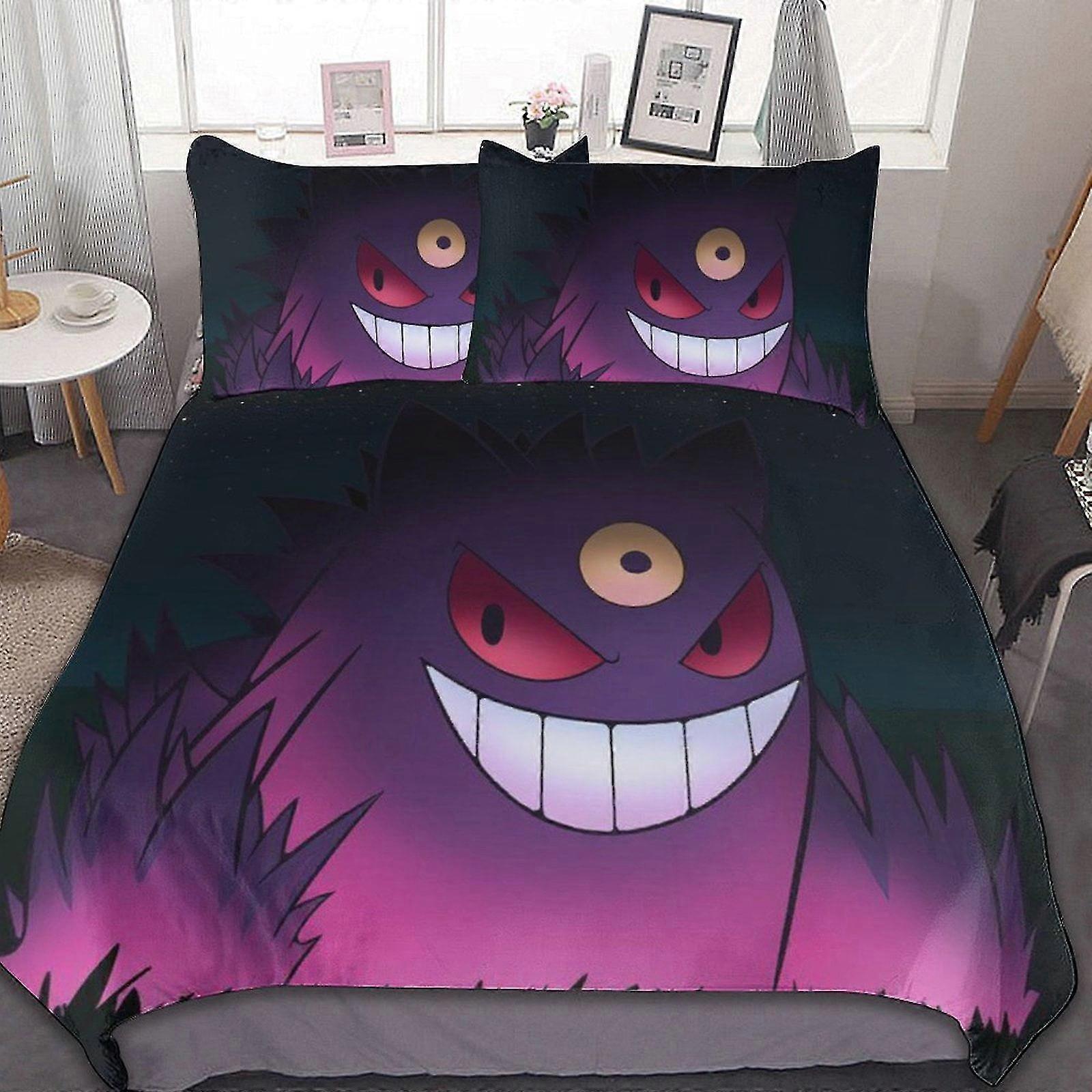 Roundish Body Gengar 3 Pieces Bedding Sets Soft Comforter Sets Bedroom Decoration Gifts with 1 Duvet Cover 2 Pillowcases