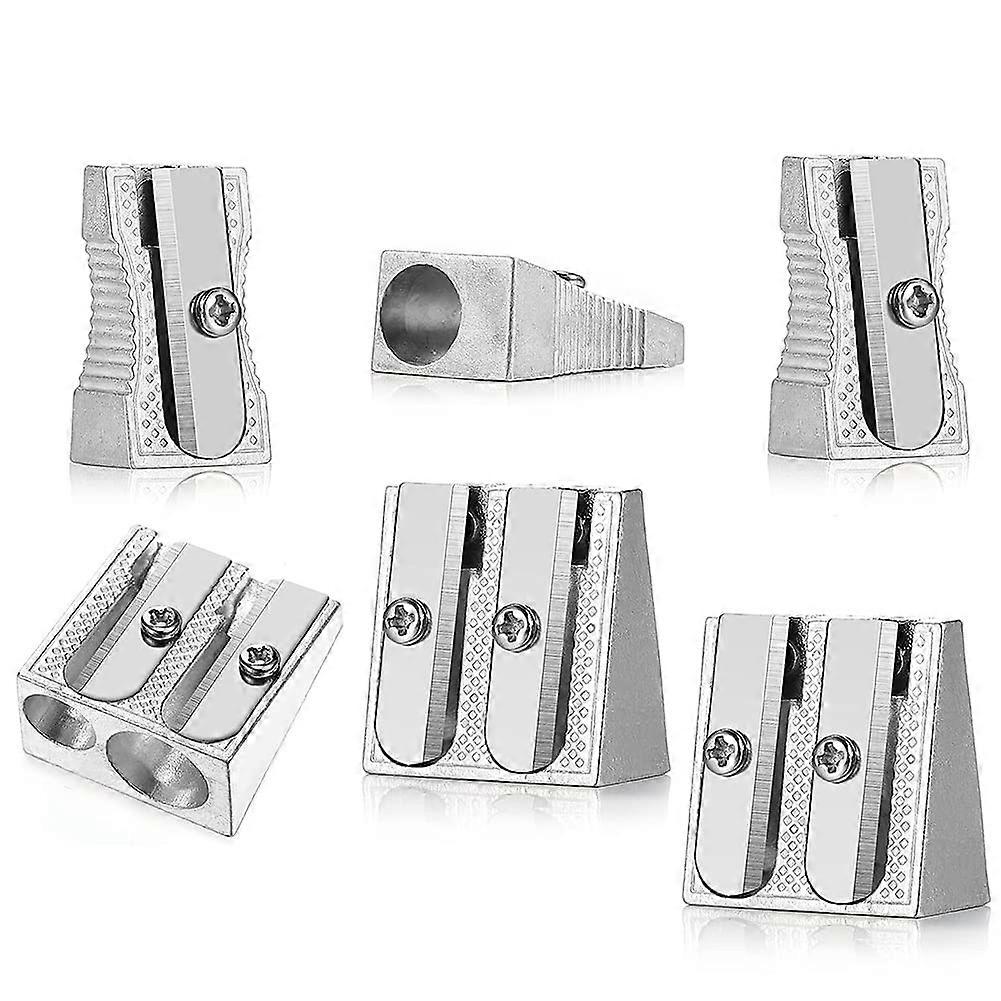 Pack of 6 Metal Pencil Sharpeners, Single and Hole Pencil Sharpener, Manual Art Sharpener for Colourful Pencils