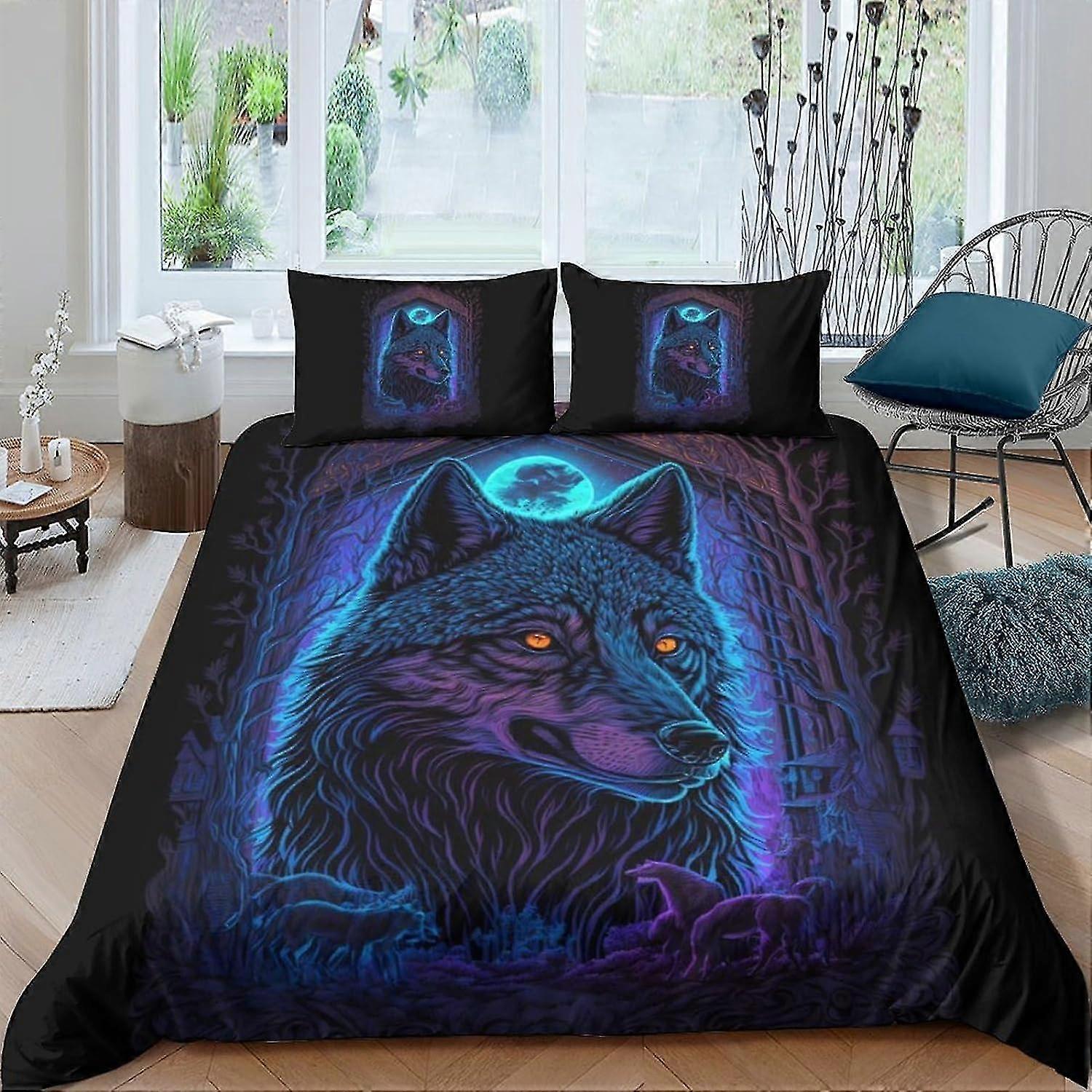 Animal Print Design Bedding Set Soft Microfiber with Zipper Closure Quilt Cover Pillowcases for King Size