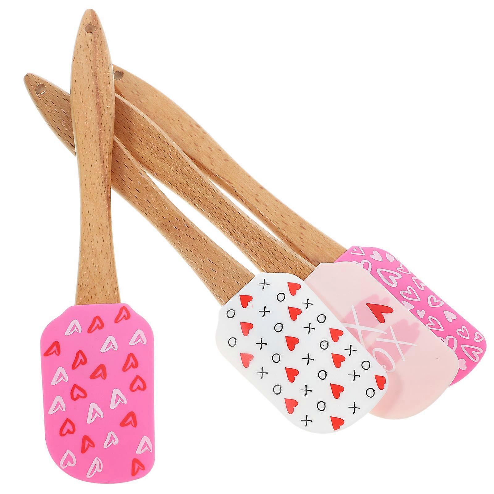 Silicone Cake Cream Spatula Baking Tools Professional Use Wood Handle Forming Scraping Desserts 4Pcs