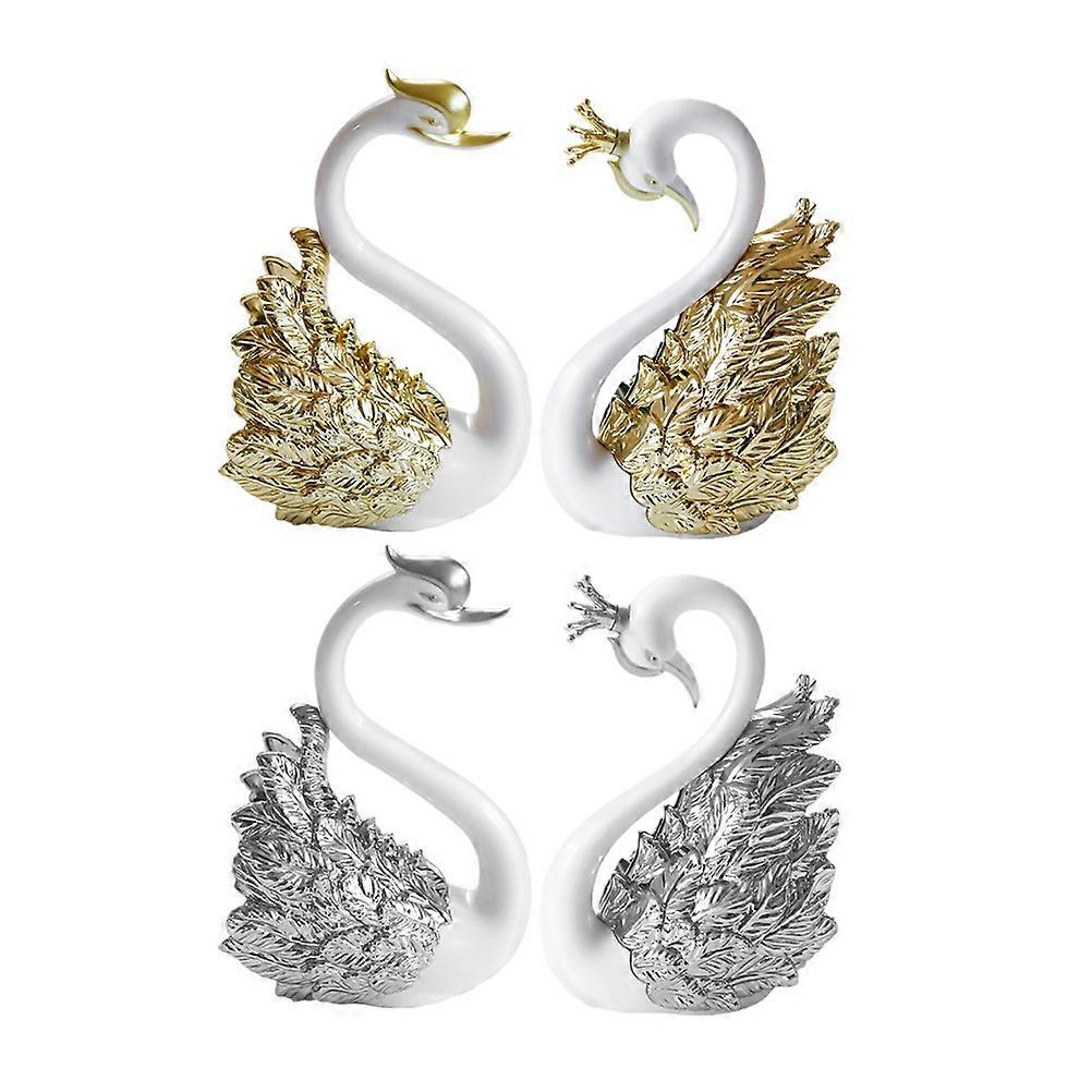 Swan Figurine For Decoration Art Exhibition Home Accessories 7 5 X 5 X 11 7 Cm Golden Silver 1 Set