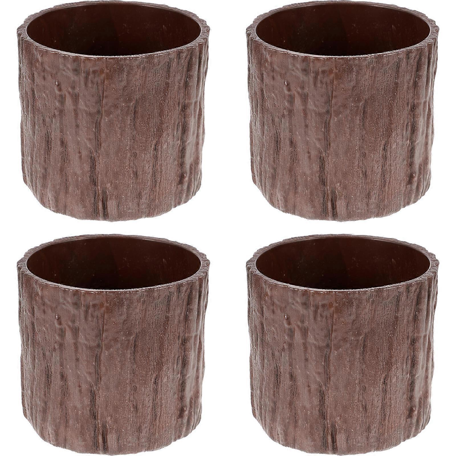 Imitated Wood Bark Flower Pot Decorative Planter Indoor Use Desk 11X9.5CM 4Pcs