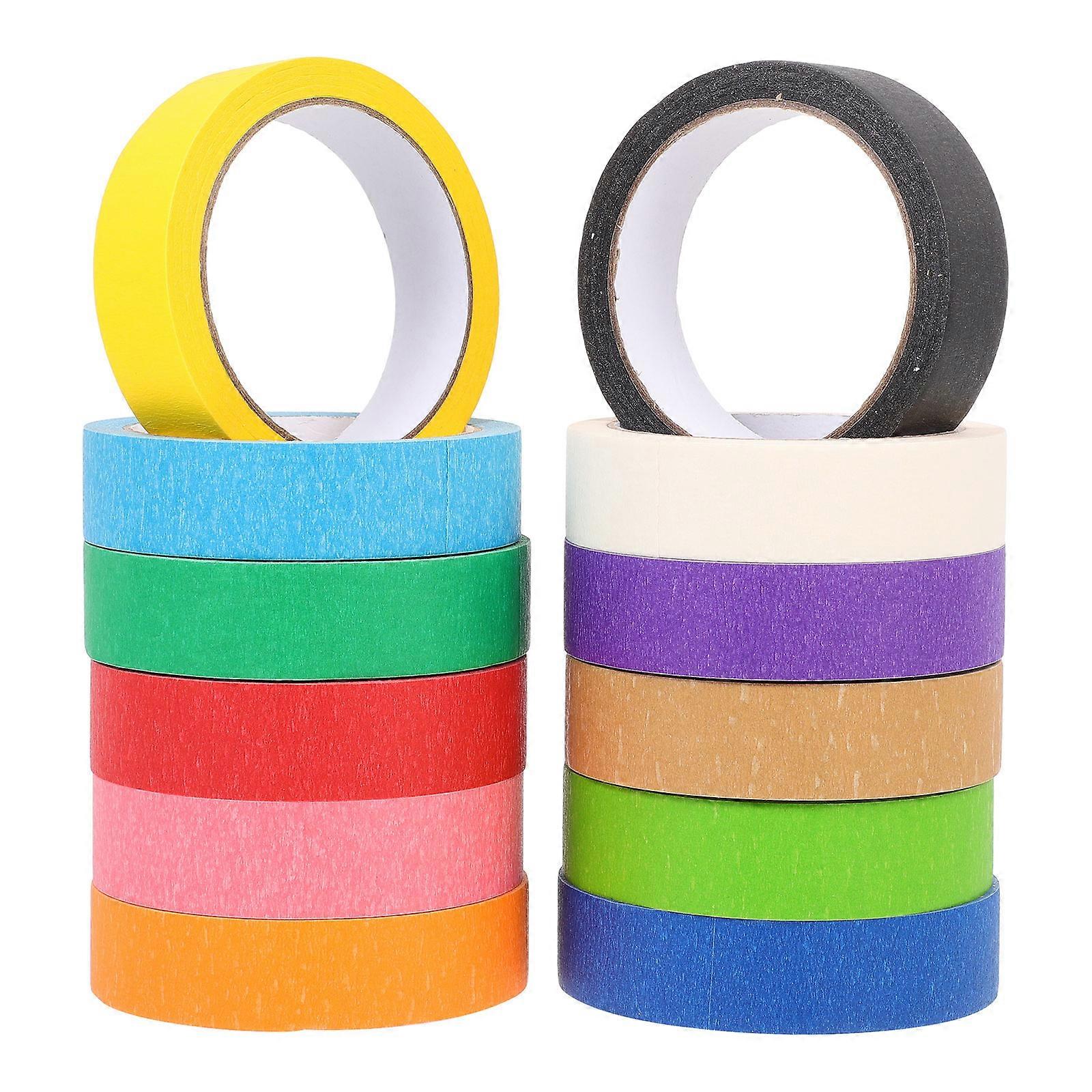 Colored Masking Tape 12 Rolls High Temperature Resistant Adhesive Tape for Painting, Arts, Crafts, Home Renovation, and Vehicle Use No Residue