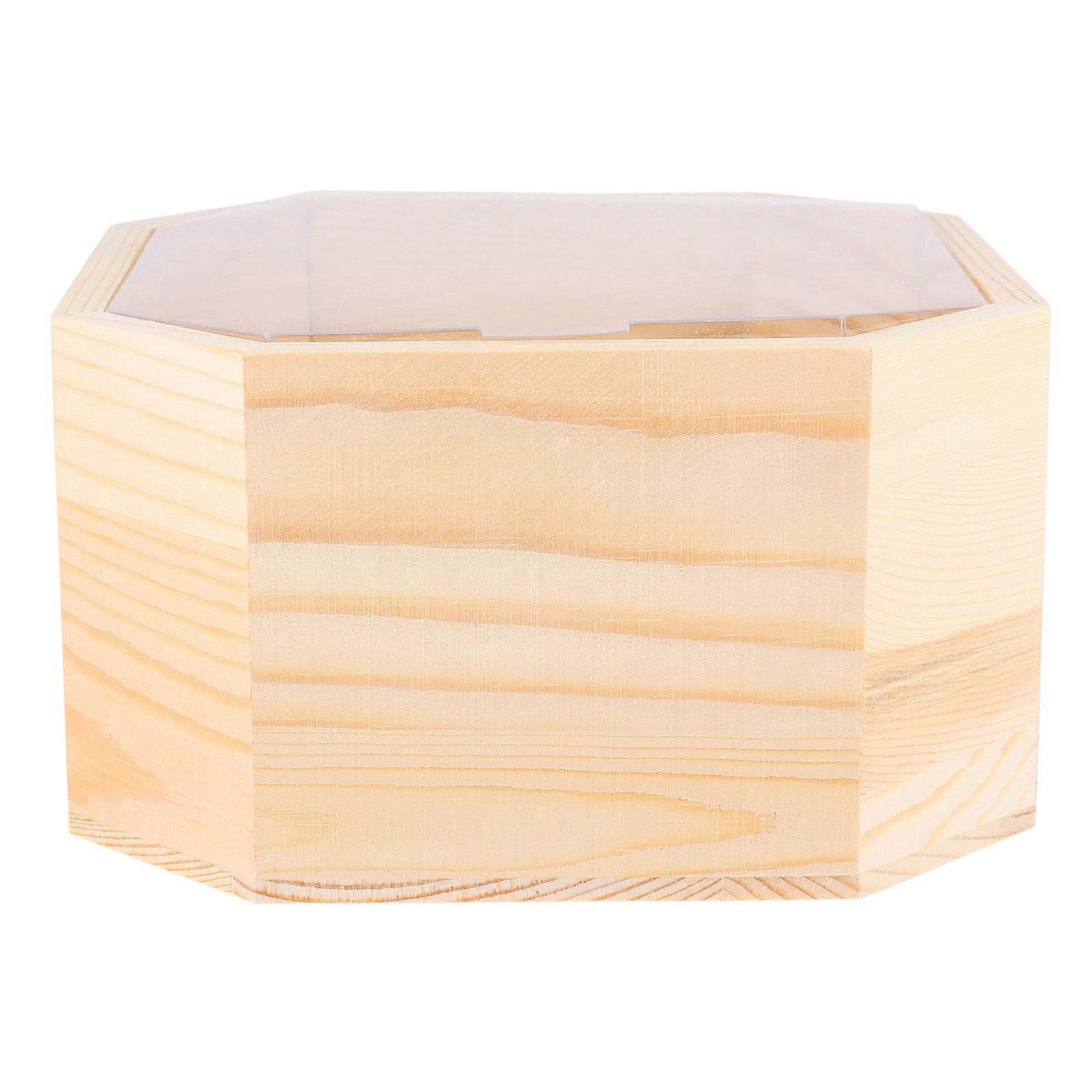 Wood Packing Box With Transparent Window Design For Gifts 14.5X14.5X8CM Khaki Color Storage 1Pack