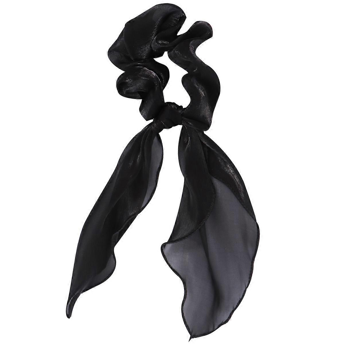Solid Color Ties with Bowknot Design Elegant Ponytail Holders for Women, 2pcs, Black
