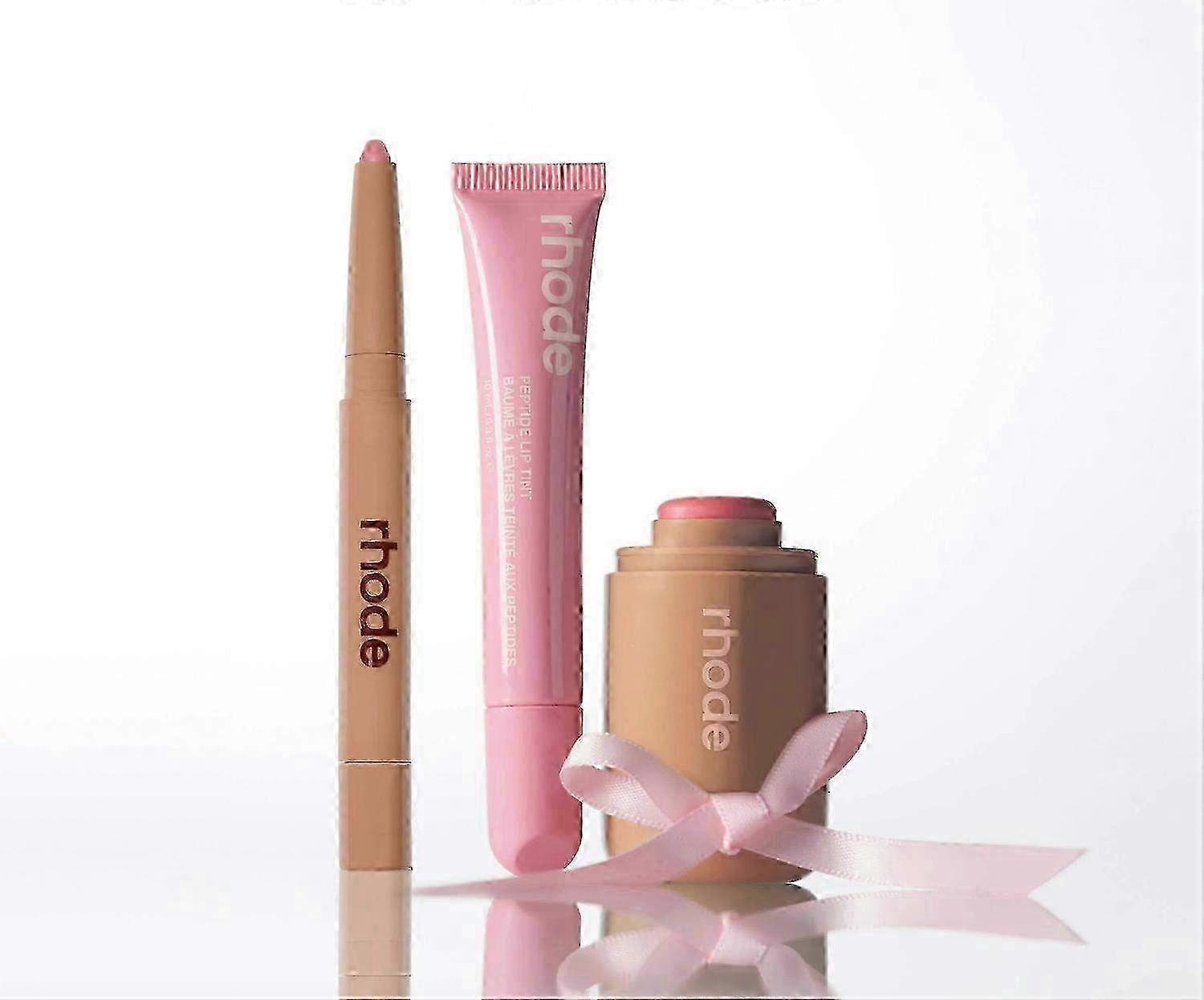 Pink Edit Blush and Lip Trio for Rhode, 3-in-1 Makeup Set with Blush & Lip Colors, Suitable for Daily Use & Gifting