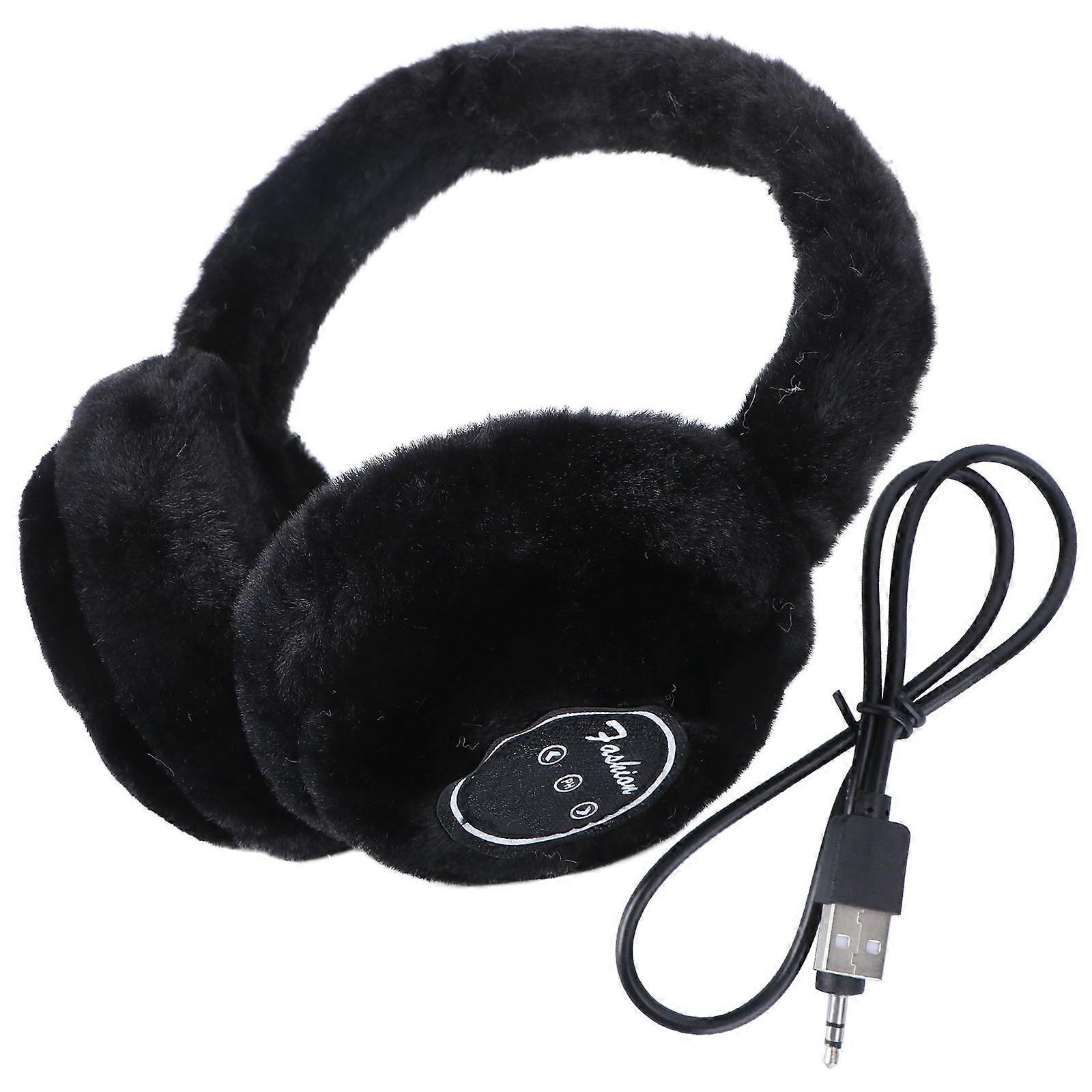 Wireless Headphone Cover Black Plush Material Winter Ear Warmer Microphone Function 1Pack