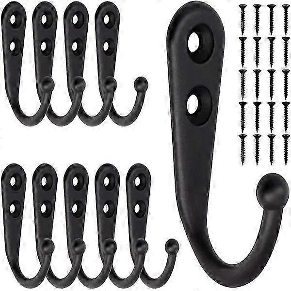 10 wall hooks with screws - clothes hanger black p
