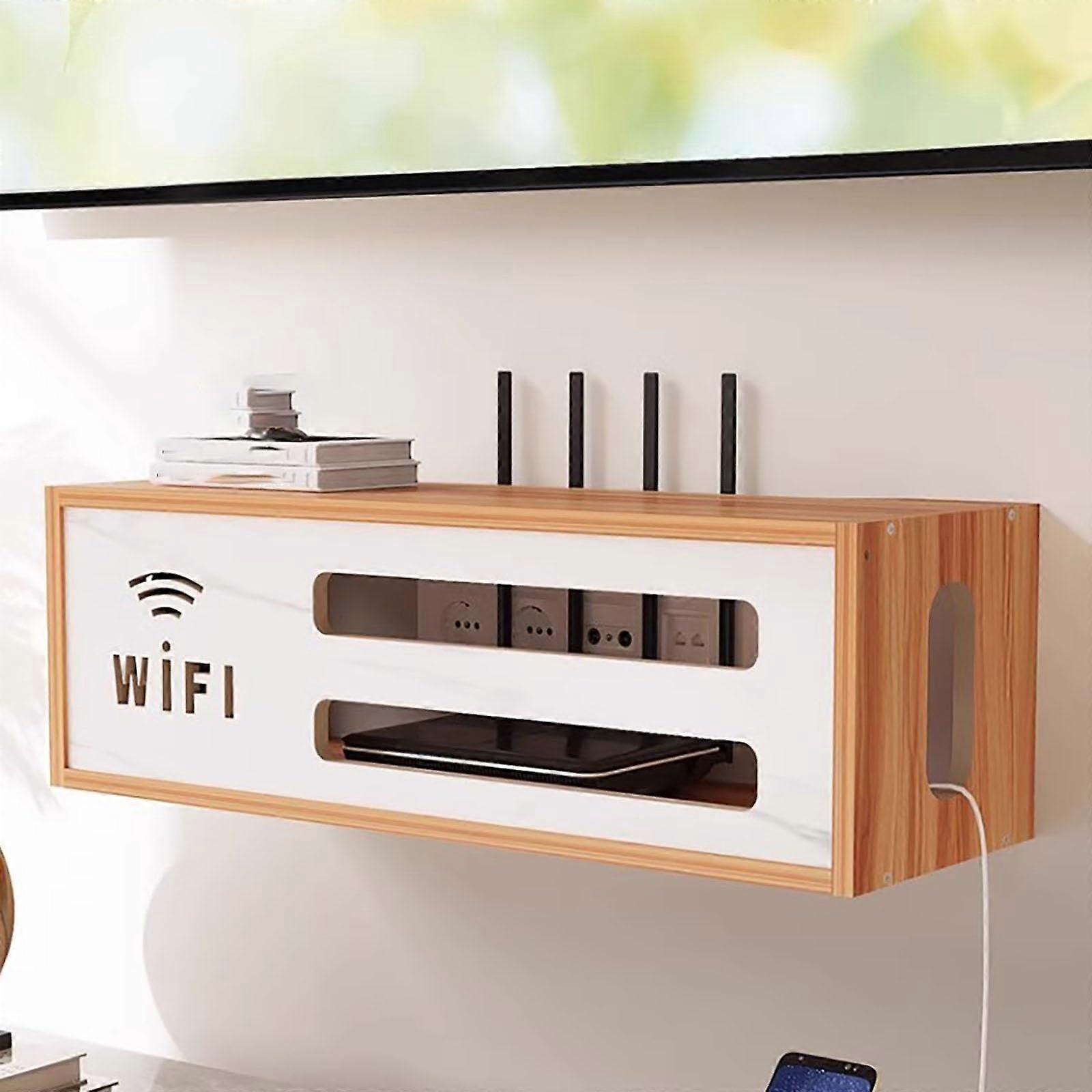 Router Hideaway Basket Wall-Mounted WiFi Box Concealment Storage Natural Finish 19.45x7.09x7.64 In Office & Home
