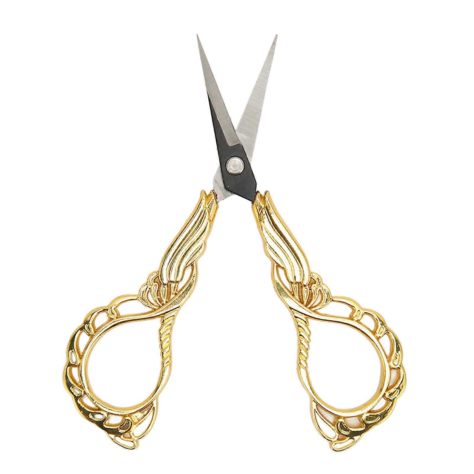 Embroidery Scissors Sharp Stainless Steel Retro Small Sewing Scissors with Pointed Tip for Household Paper Cutting Gold